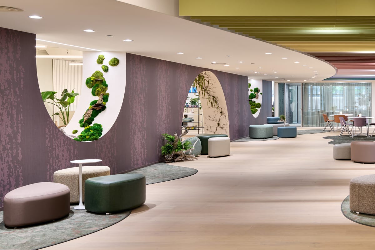 Fractal Bark wall and TerraPebble and TerraLeather stools