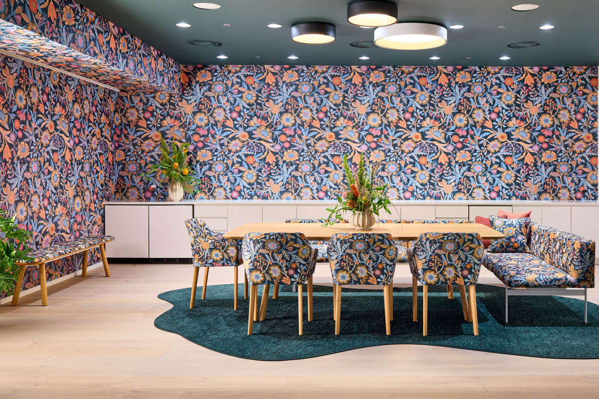 Idyllwild upholstered chairs and Idyllwild DL (Digital Library) wallcovering