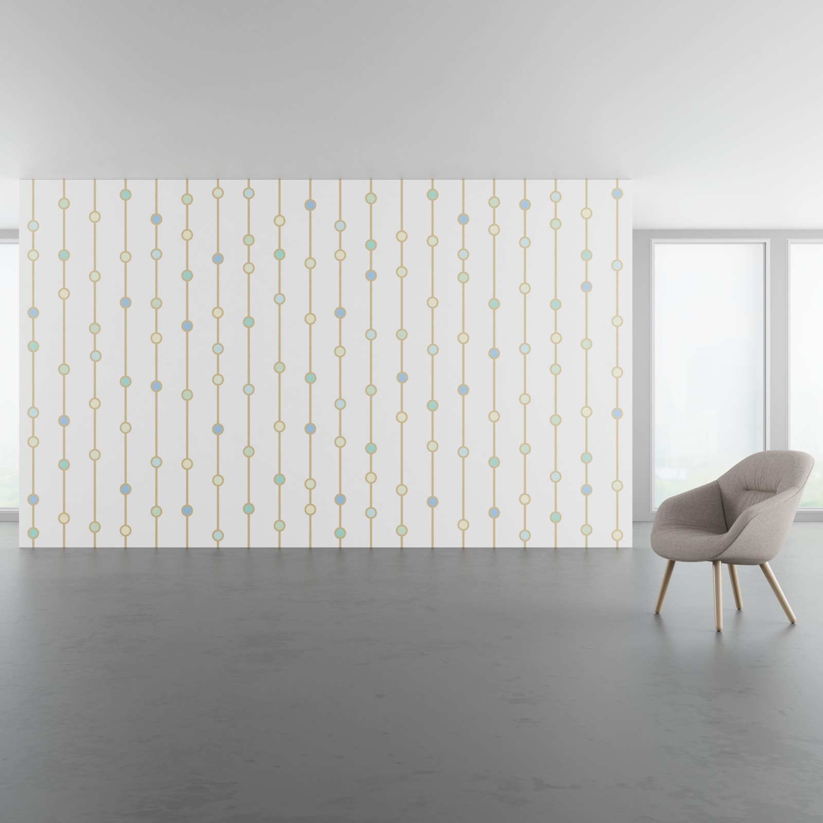 Install scene of Afloat, a contemporary digital art wallcovering pattern.