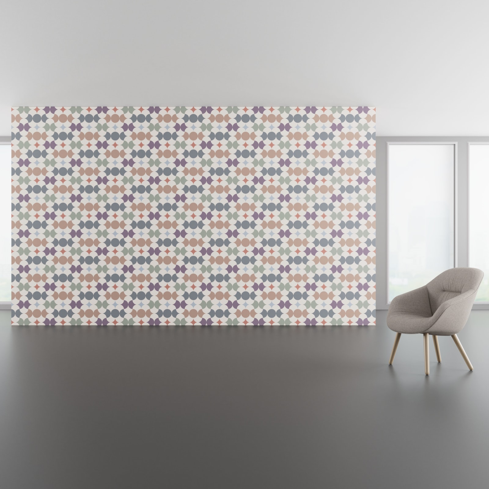 Install scene of Dream Sequence, a contemporary digital art wallcovering pattern.