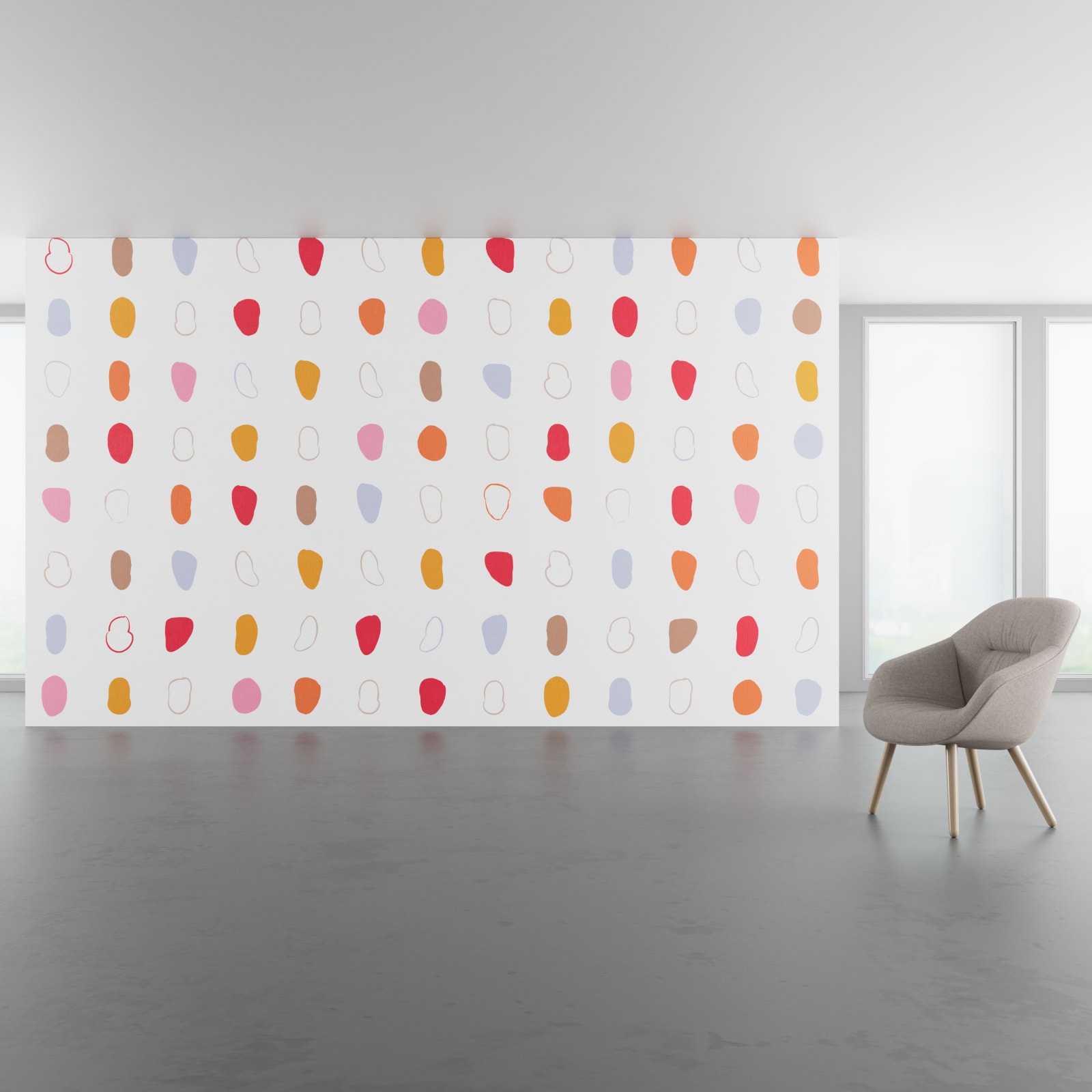 Install scene of Faces, a novelty digital art wallcovering pattern.