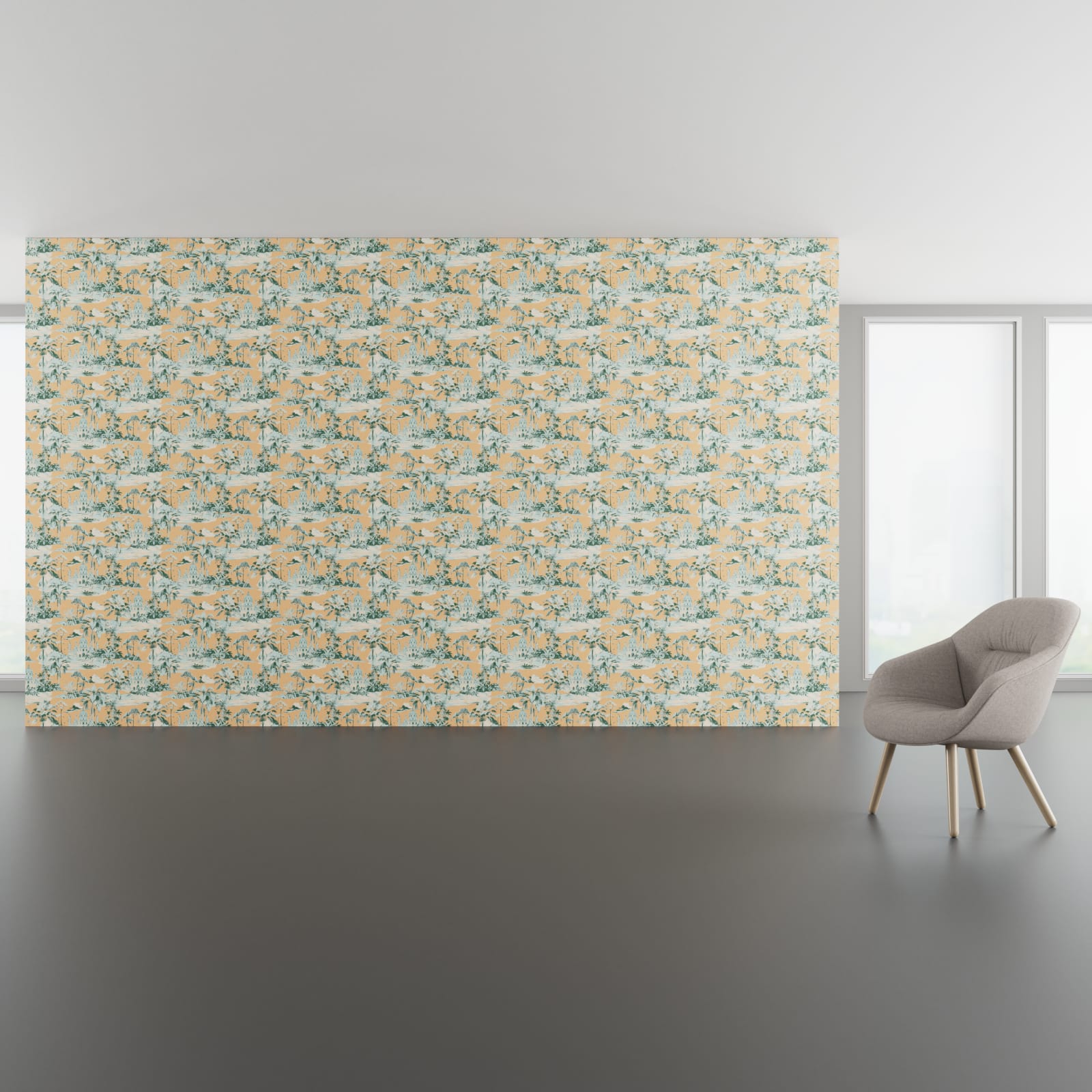 Install scene of Isle Botanica, a novelty digital art wallcovering pattern.
