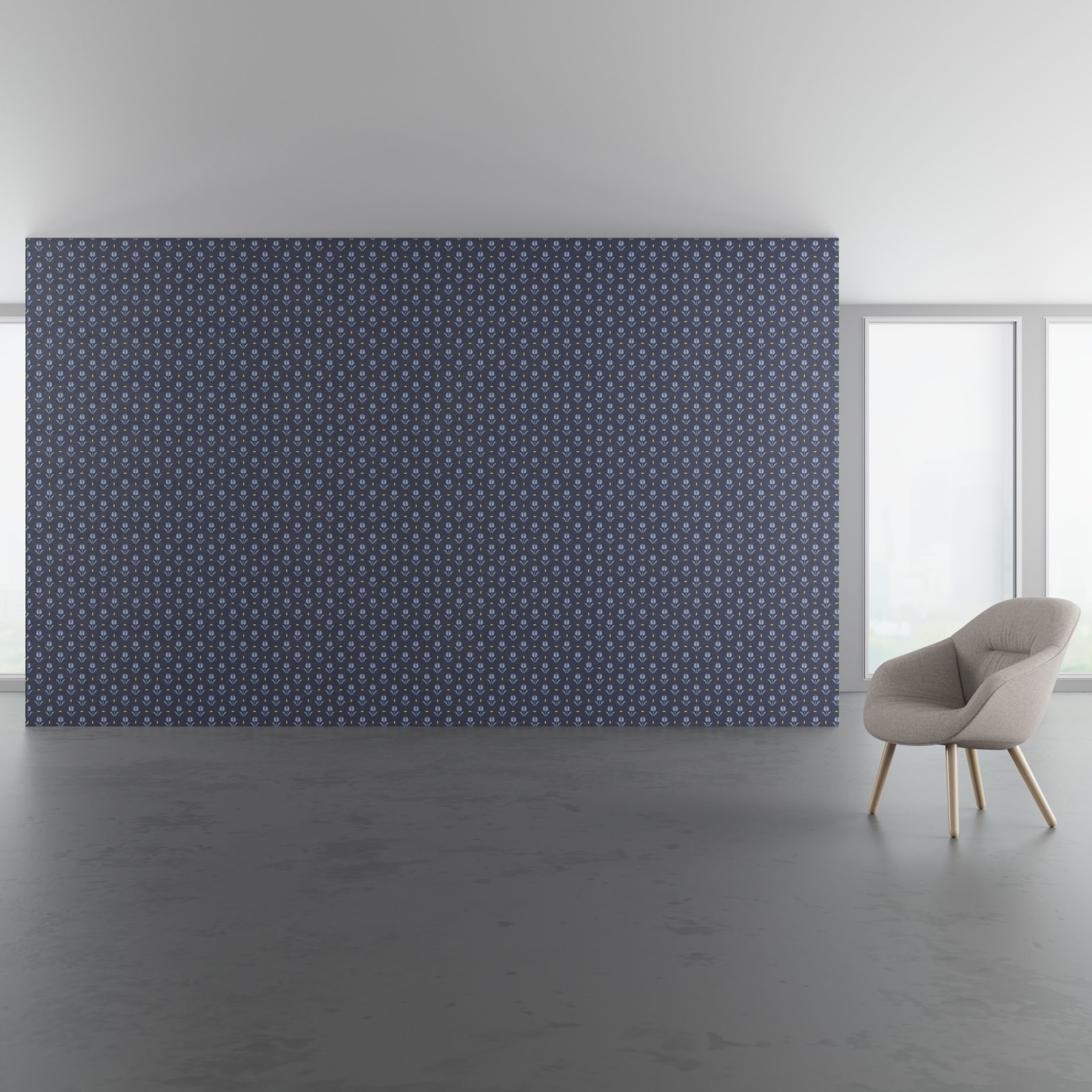 Install scene of Lisse, a traditional digital art wallcovering pattern.