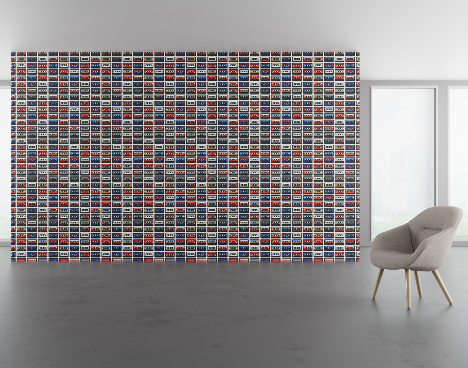 Install scene of On Repeat, a novelty digital art wallcovering pattern featured in Momentum's Suite 323 at NeoCon 2026.