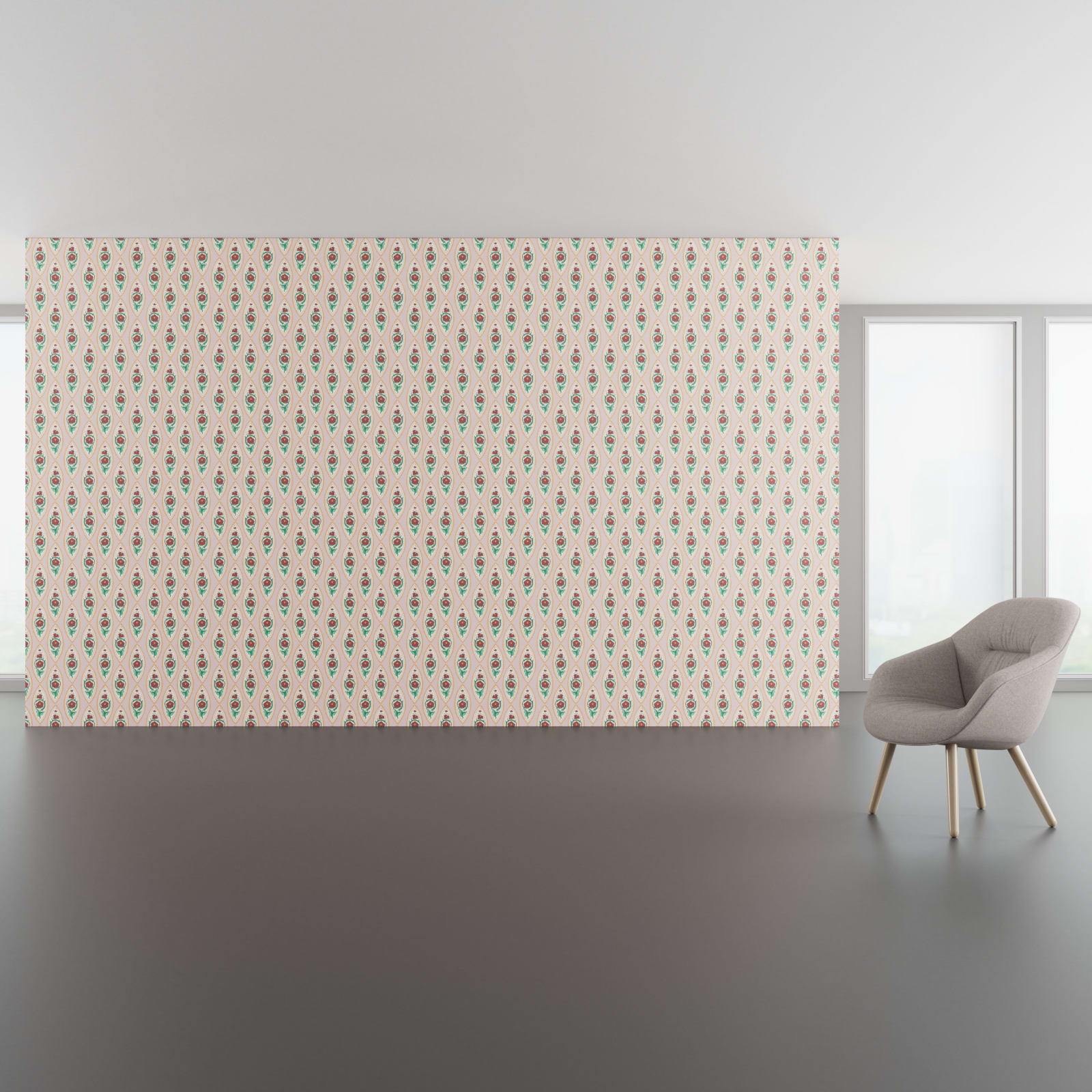 Install scene of Rhapsody Multi, a nature-inspired digital art wallcovering pattern.