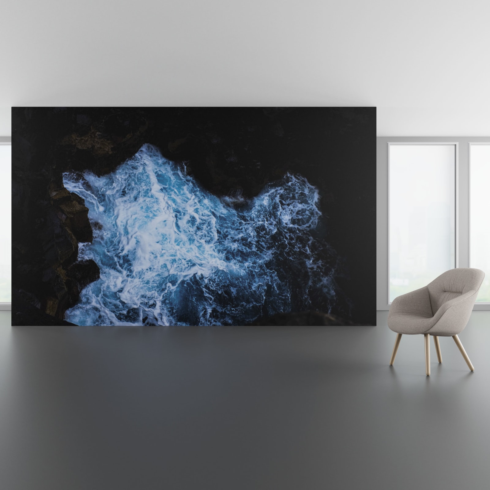 Install scene of Rush, a photographic digital art wallcovering.
