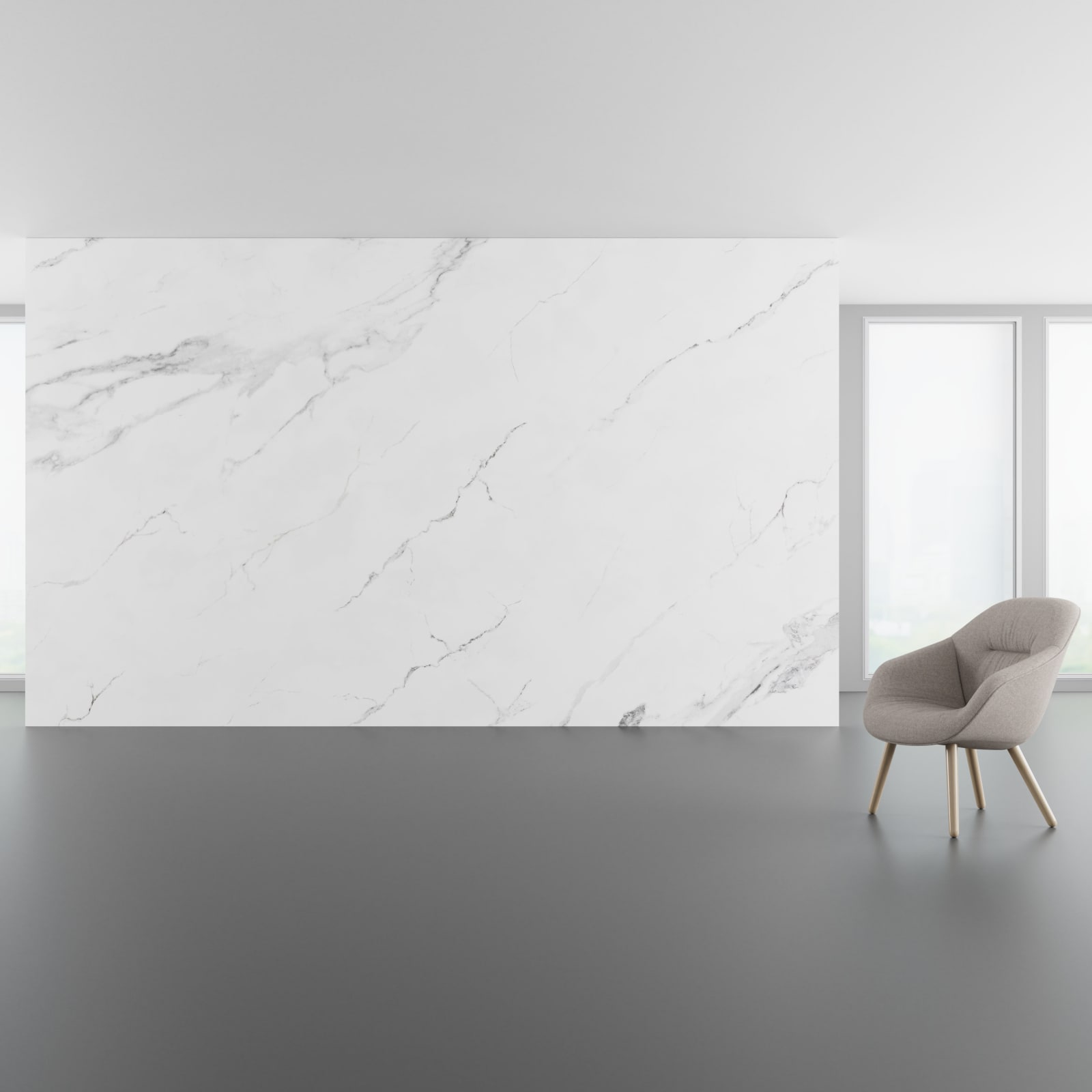Install scene of Statuario, a traditional digital art wallcovering pattern.