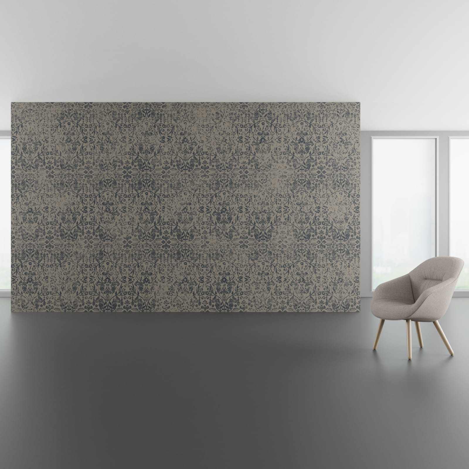 Install scene of Vintage Damask, a traditional digital art wallcovering pattern.