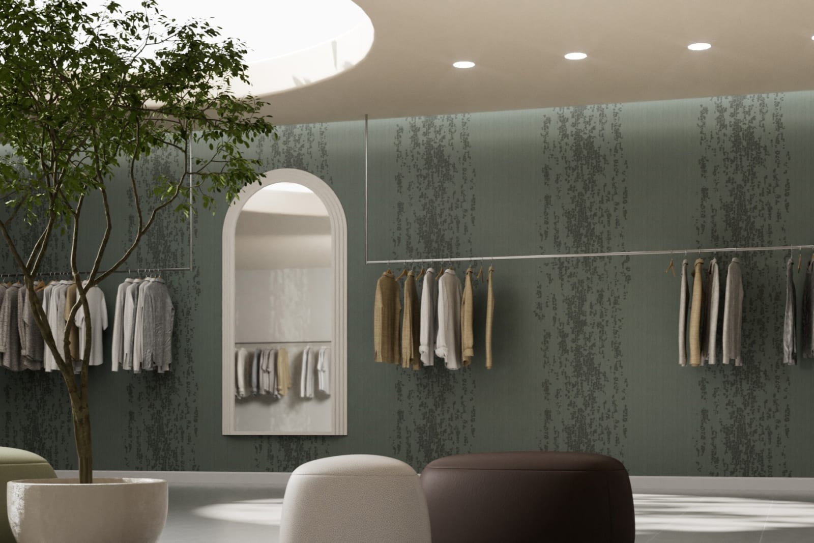 Fractal Bark wallcovering in Olive colorway