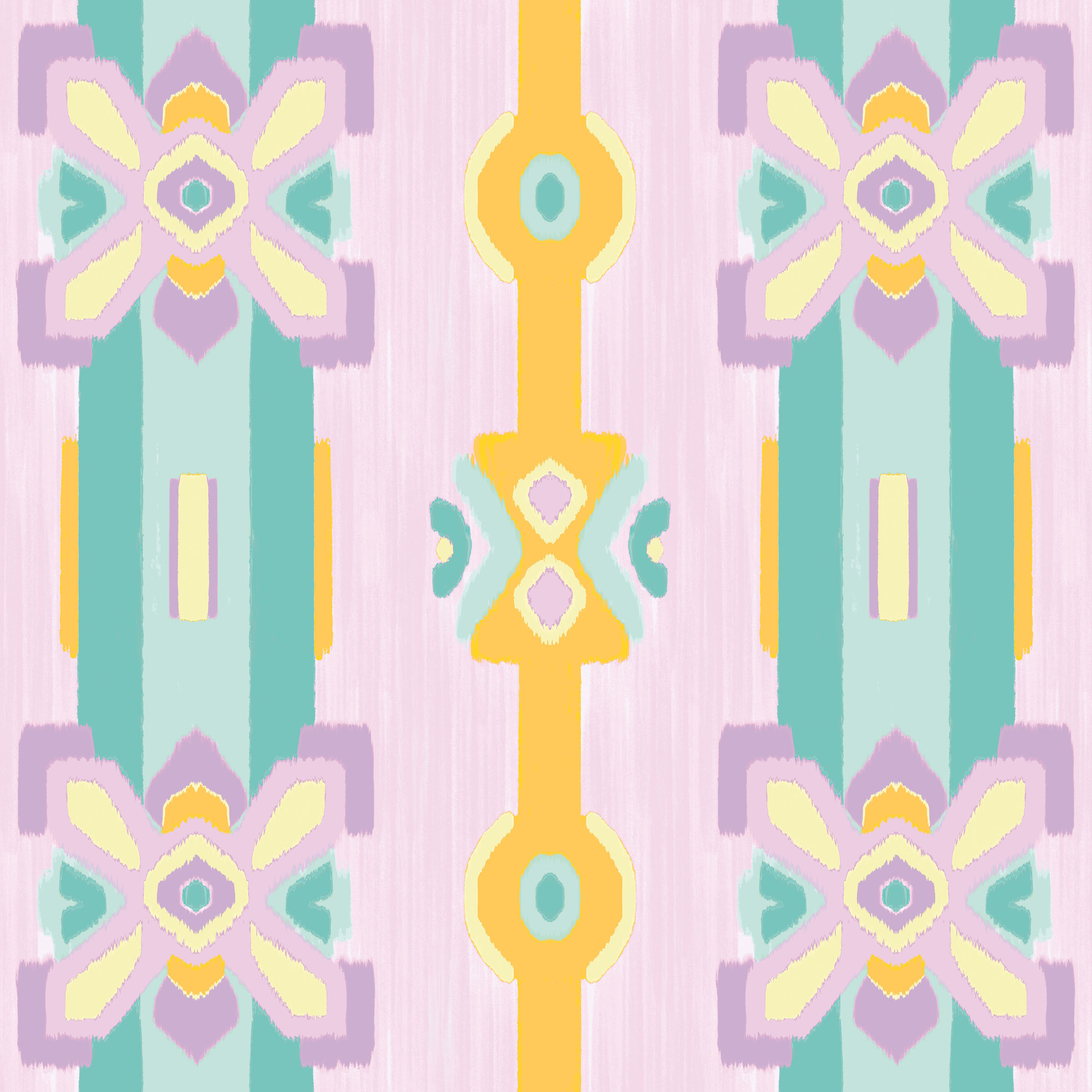 Bohemian Ikat swatch: a novelty digital art wallcovering customizable by scale, color, and more.