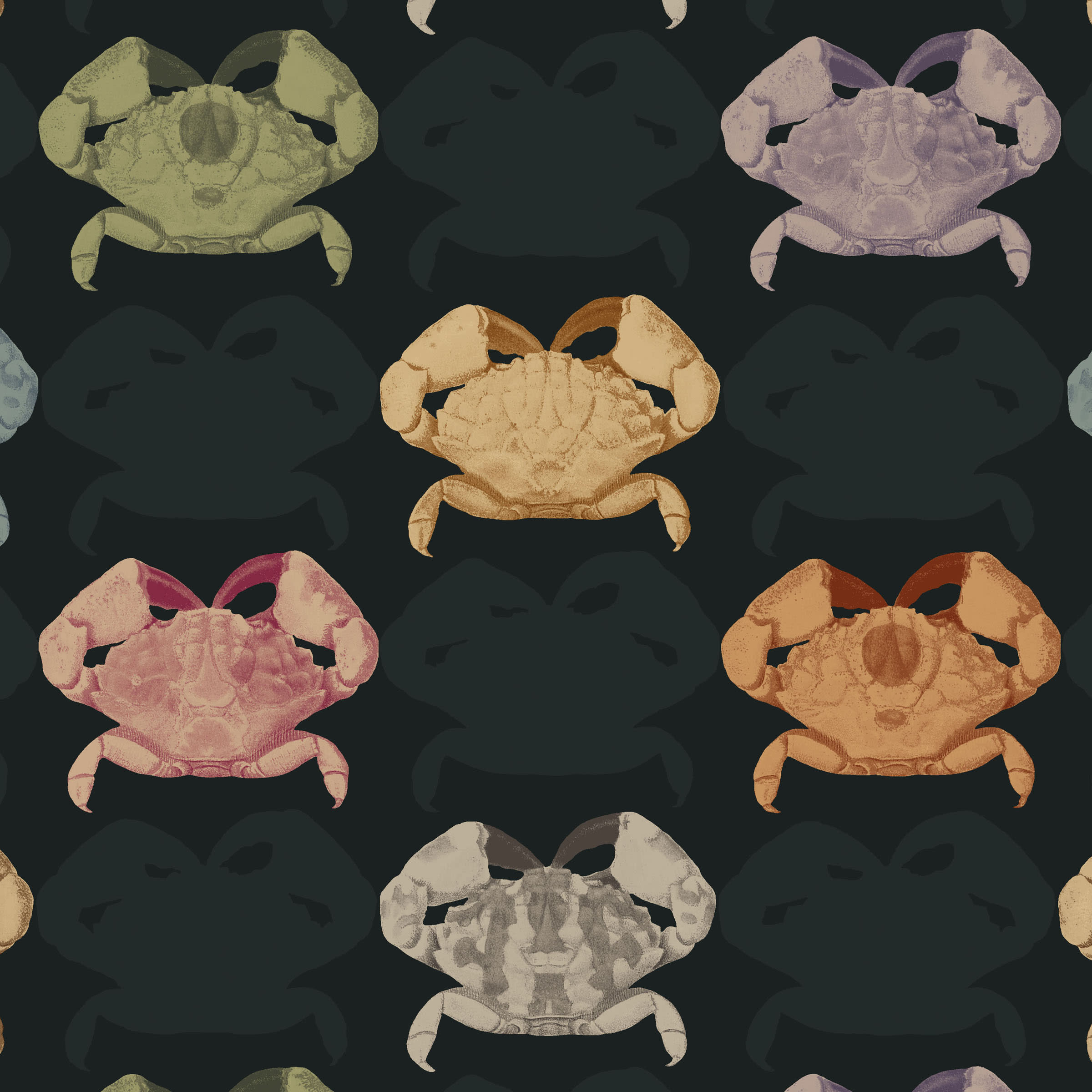 Crab Walk swatch: a novelty digital art wallcovering customizable by scale, color, and more.