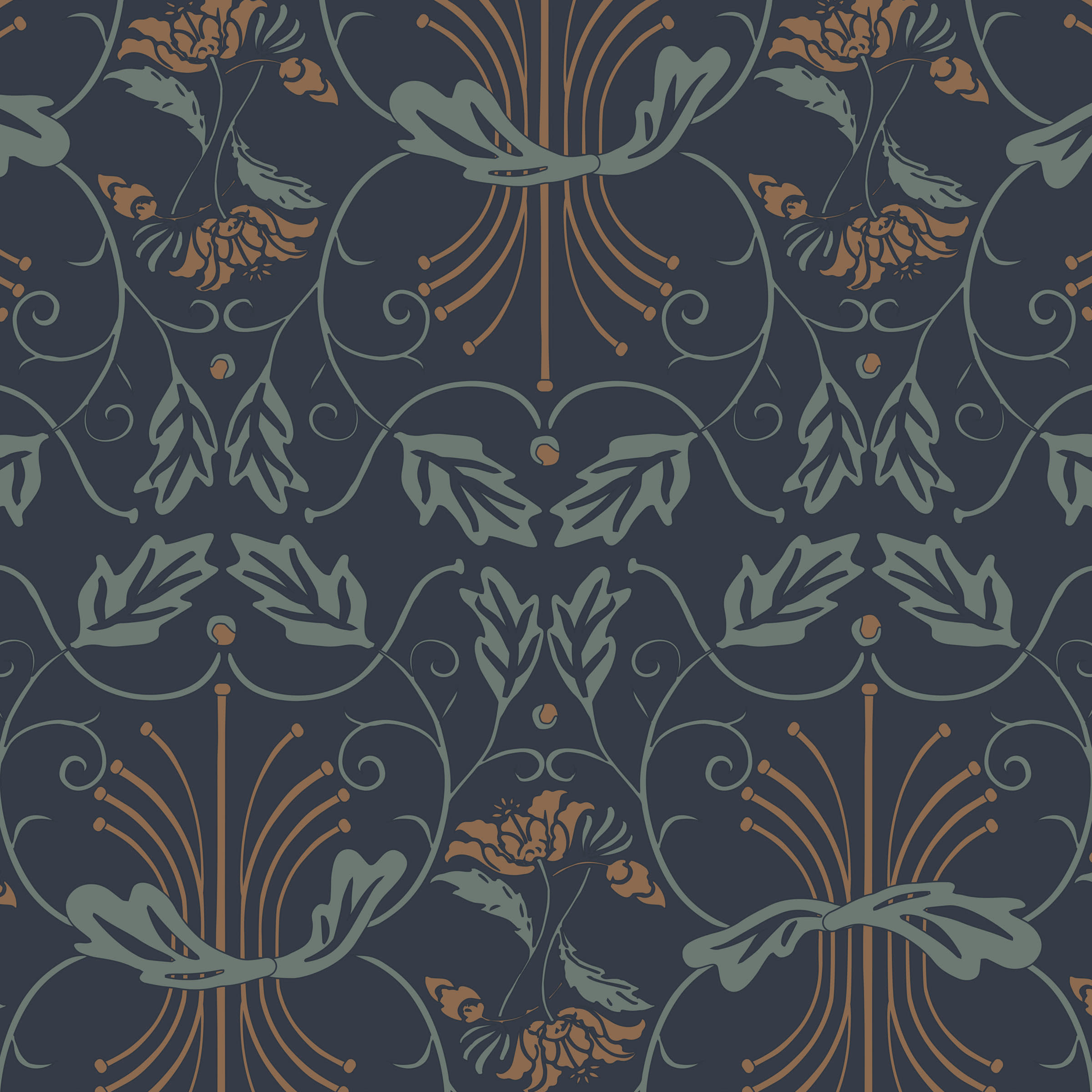 Oakleaf Damask swatch: a nature-inspired digital art wallcovering customizable by scale, color, and more.