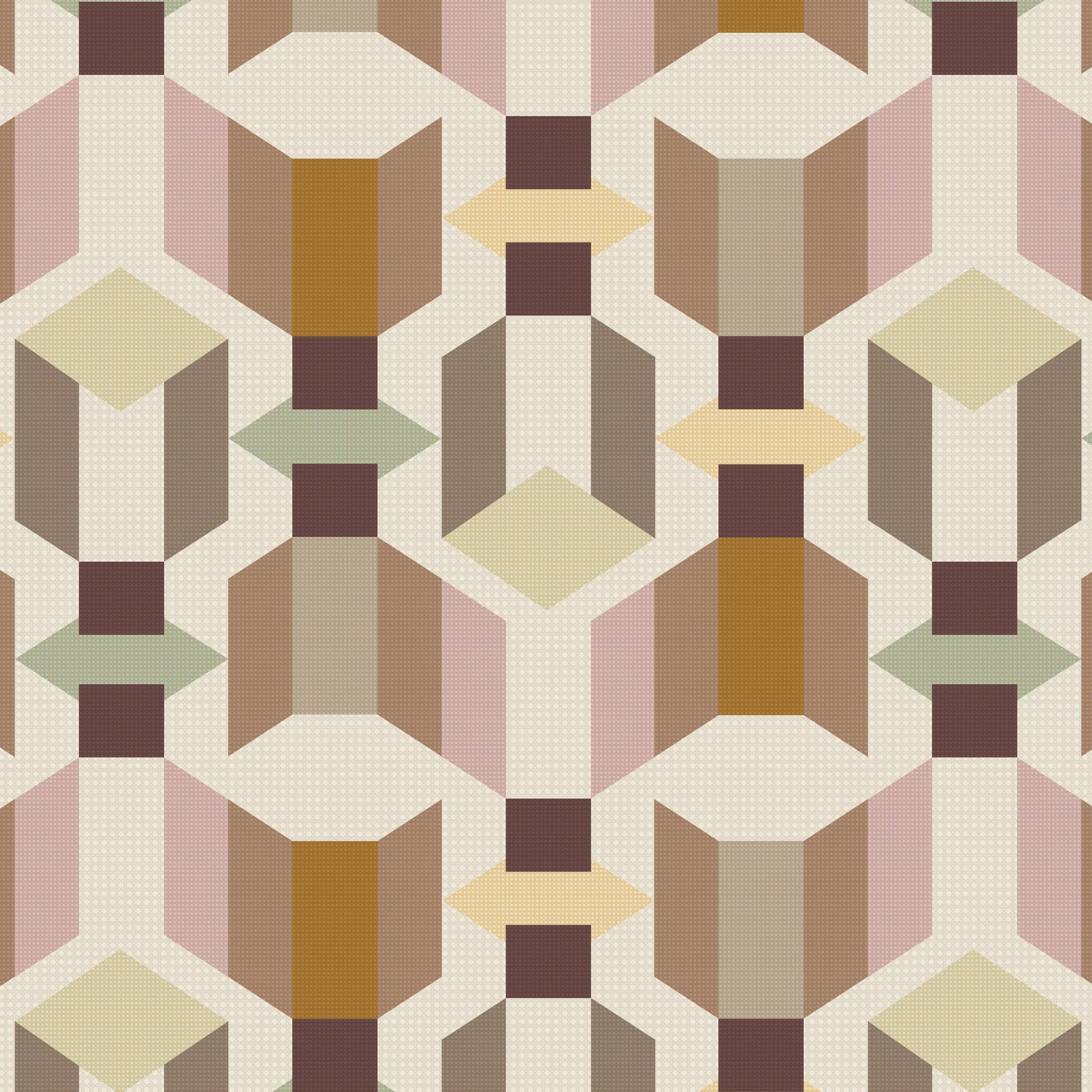 Prismatic Rattan swatch: a novelty digital art wallcovering customizable by scale, color, and more.