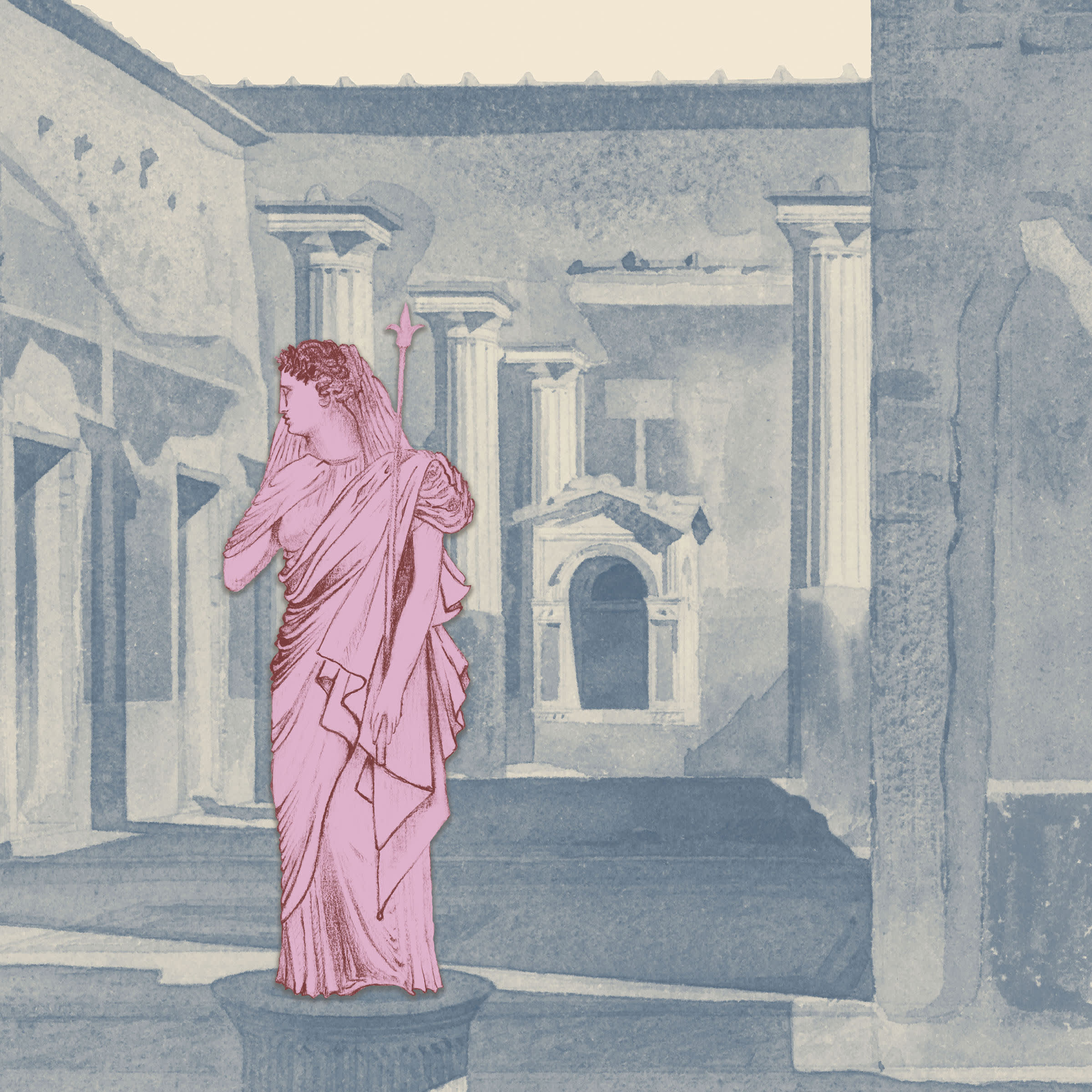 Roman Landscape swatch: a novelty digital art wallcovering customizable by scale, color, and more.