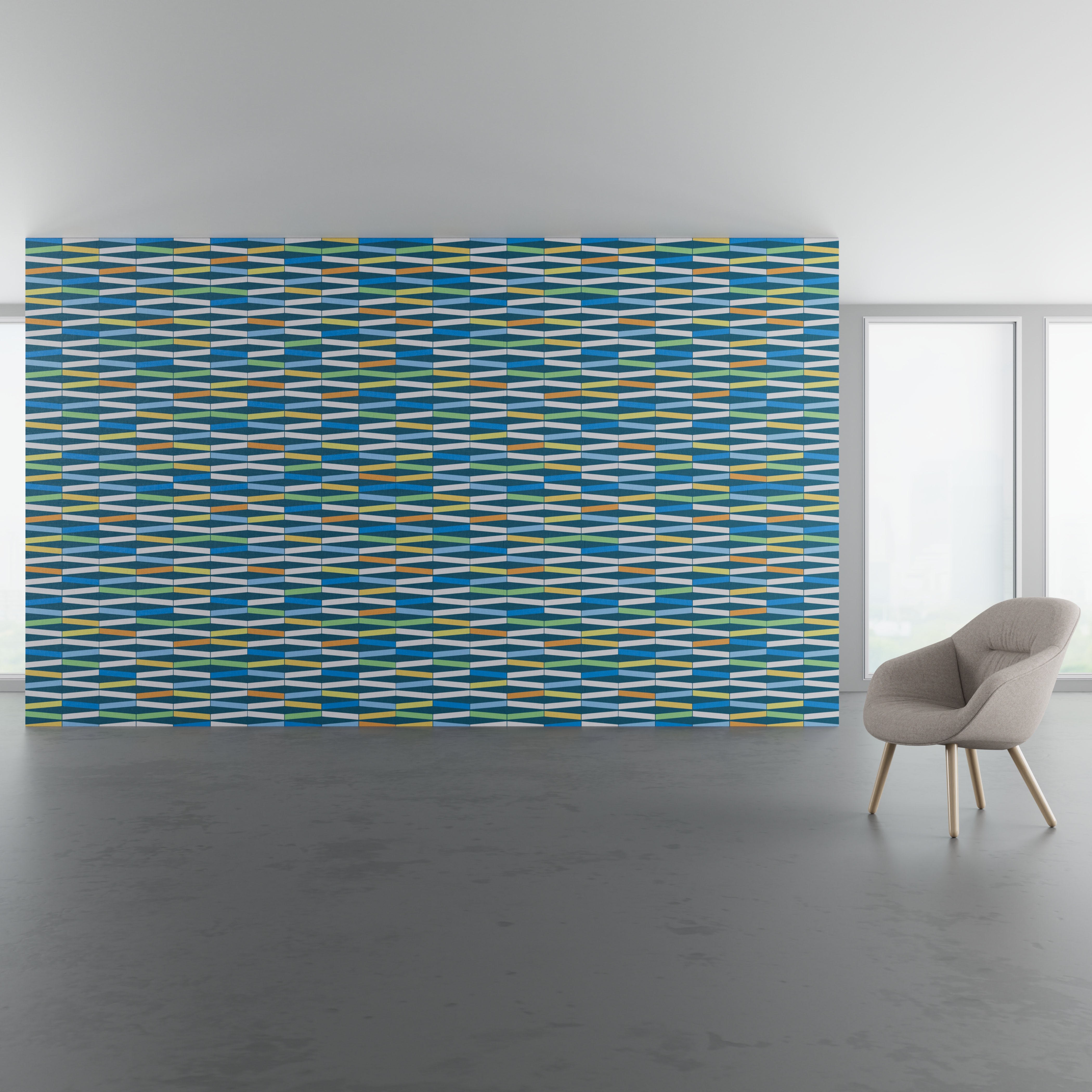 Install scene of Expression DL, a contemporary digital art wallcovering pattern, also available as a textile.