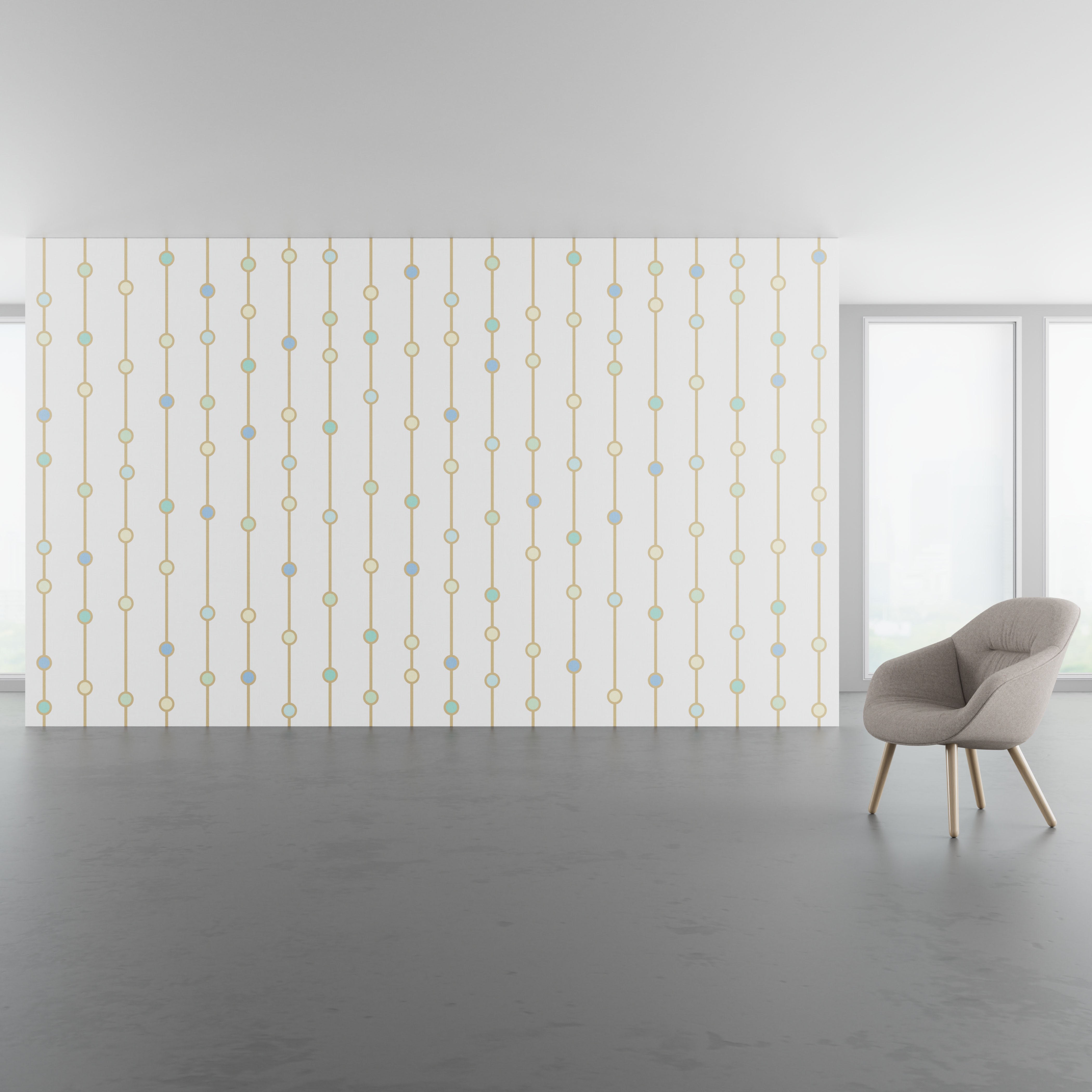 Install scene of Afloat, a contemporary digital art wallcovering pattern.