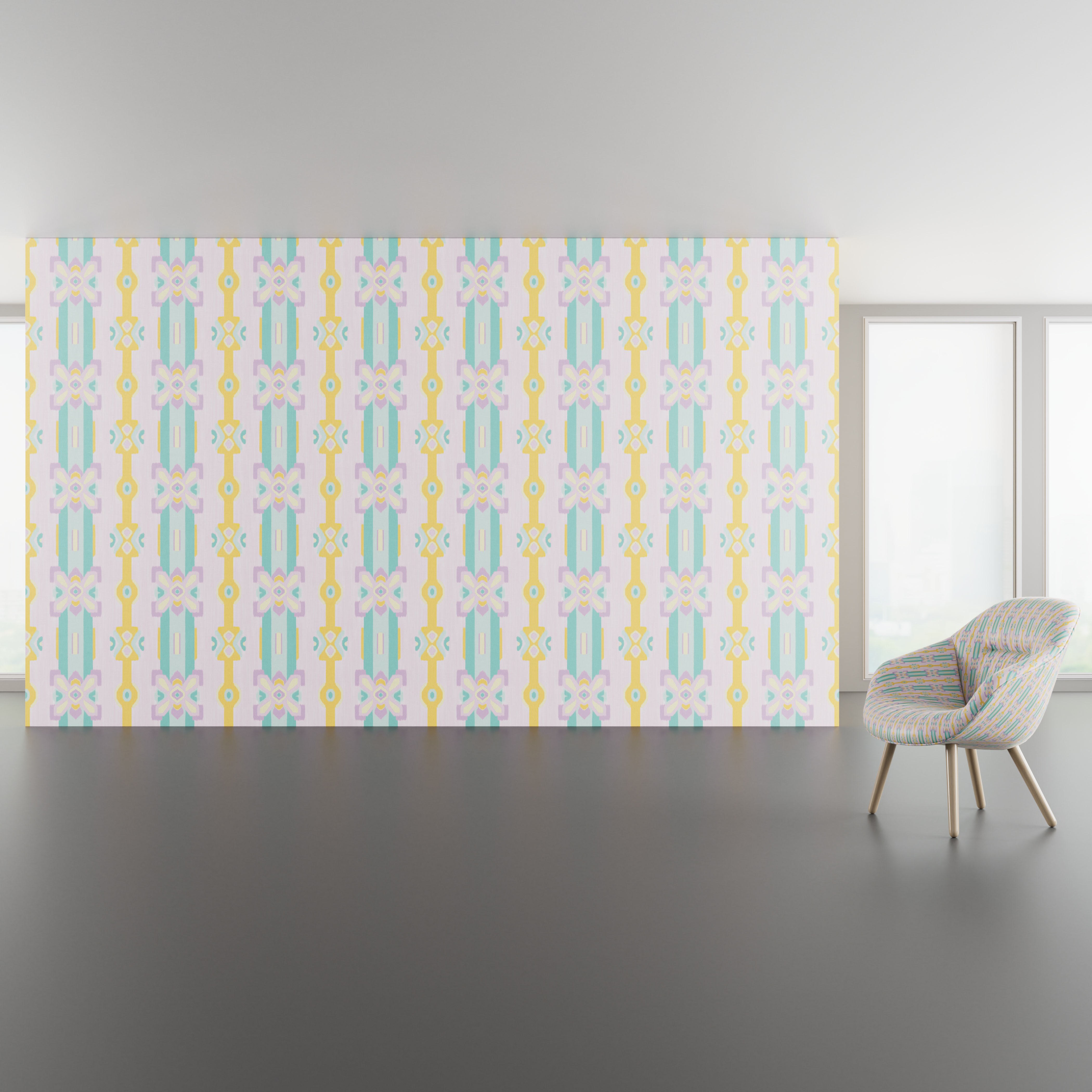 Install scene of Bohemian Ikat, a novelty digital art wallcovering pattern.