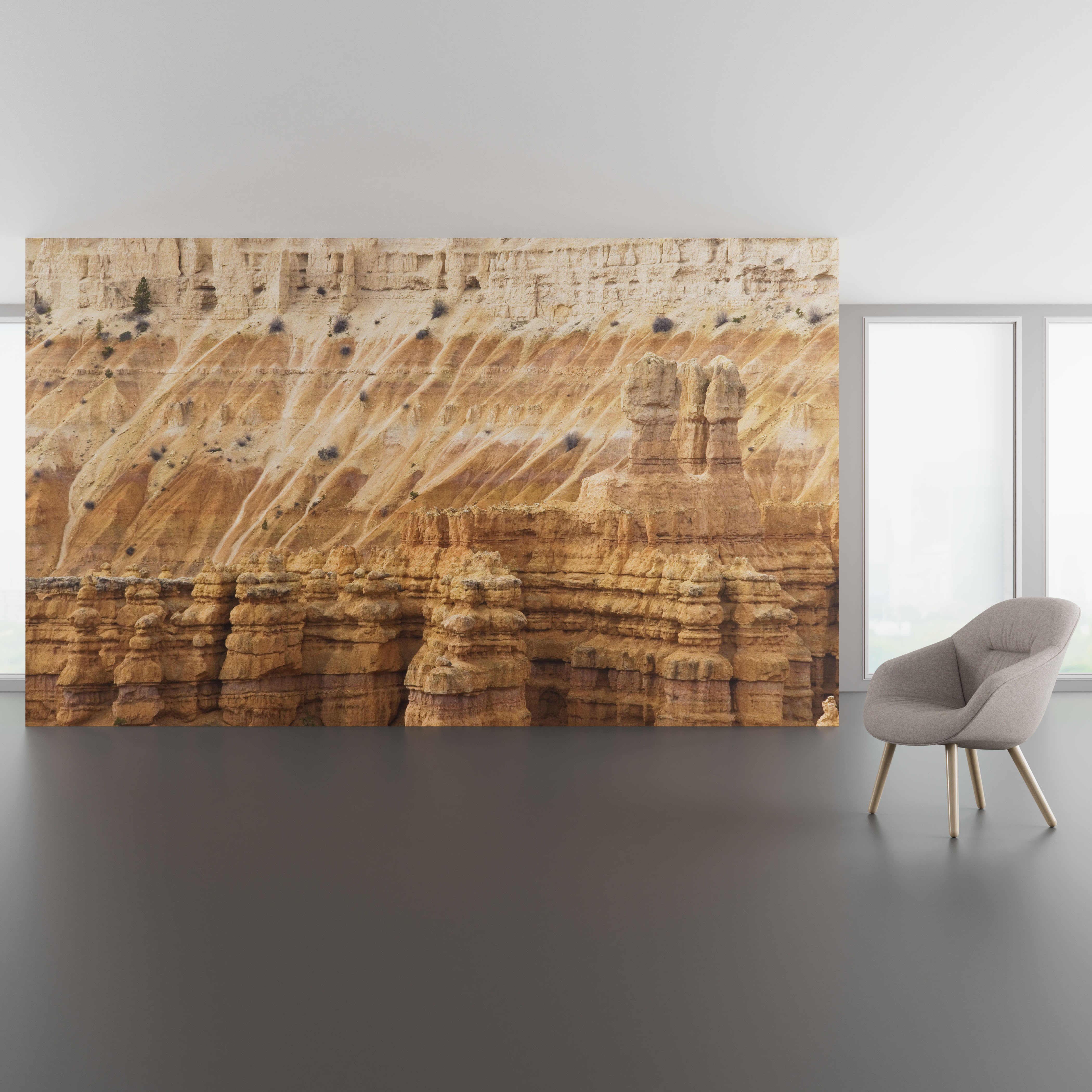 Install scene of Bryce, a digital art wallcovering featuring photography of Bryce Canyon National Park in Utah.