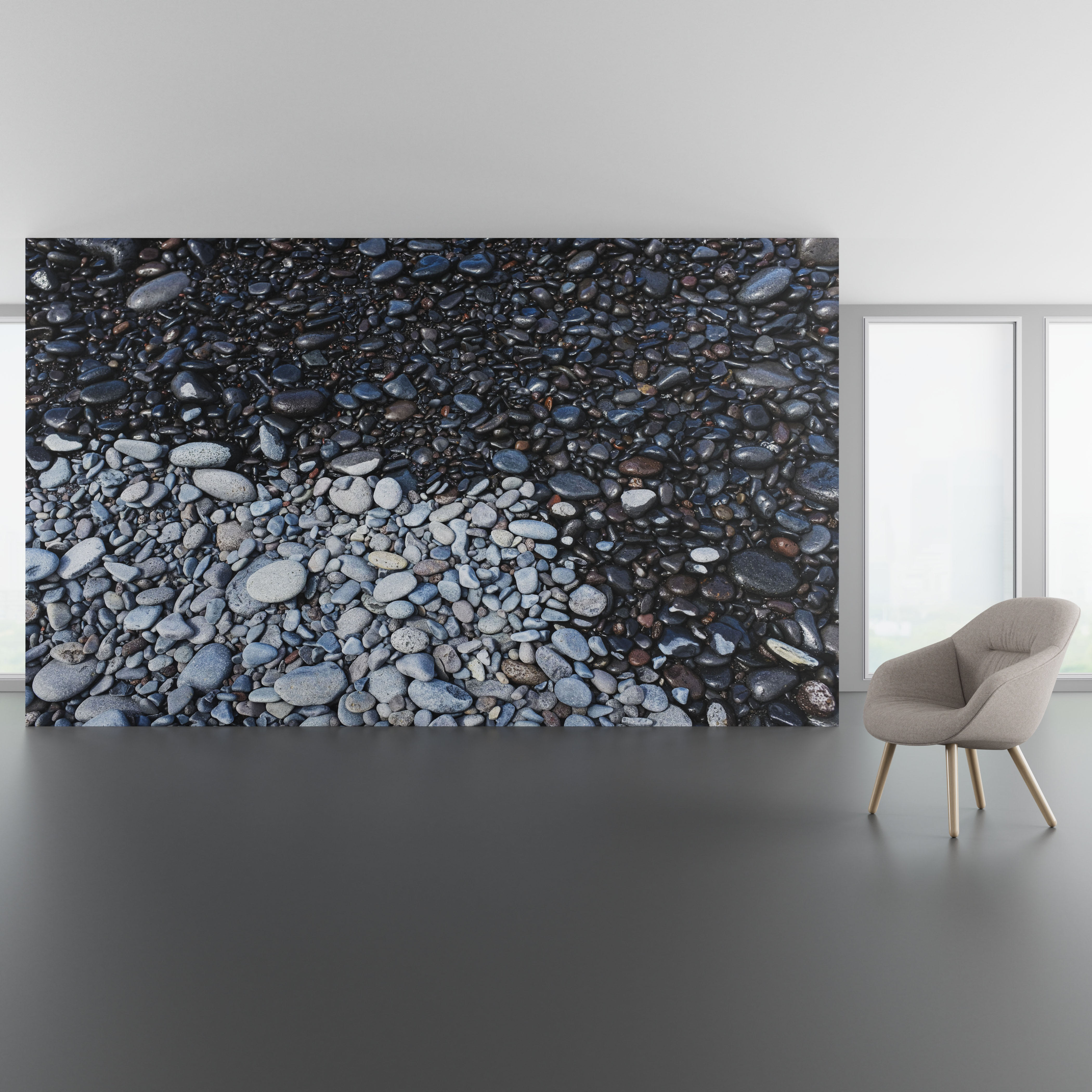 Install scene of Camara, a digital art wallcovering pattern featuring photography of Camara island rocks.