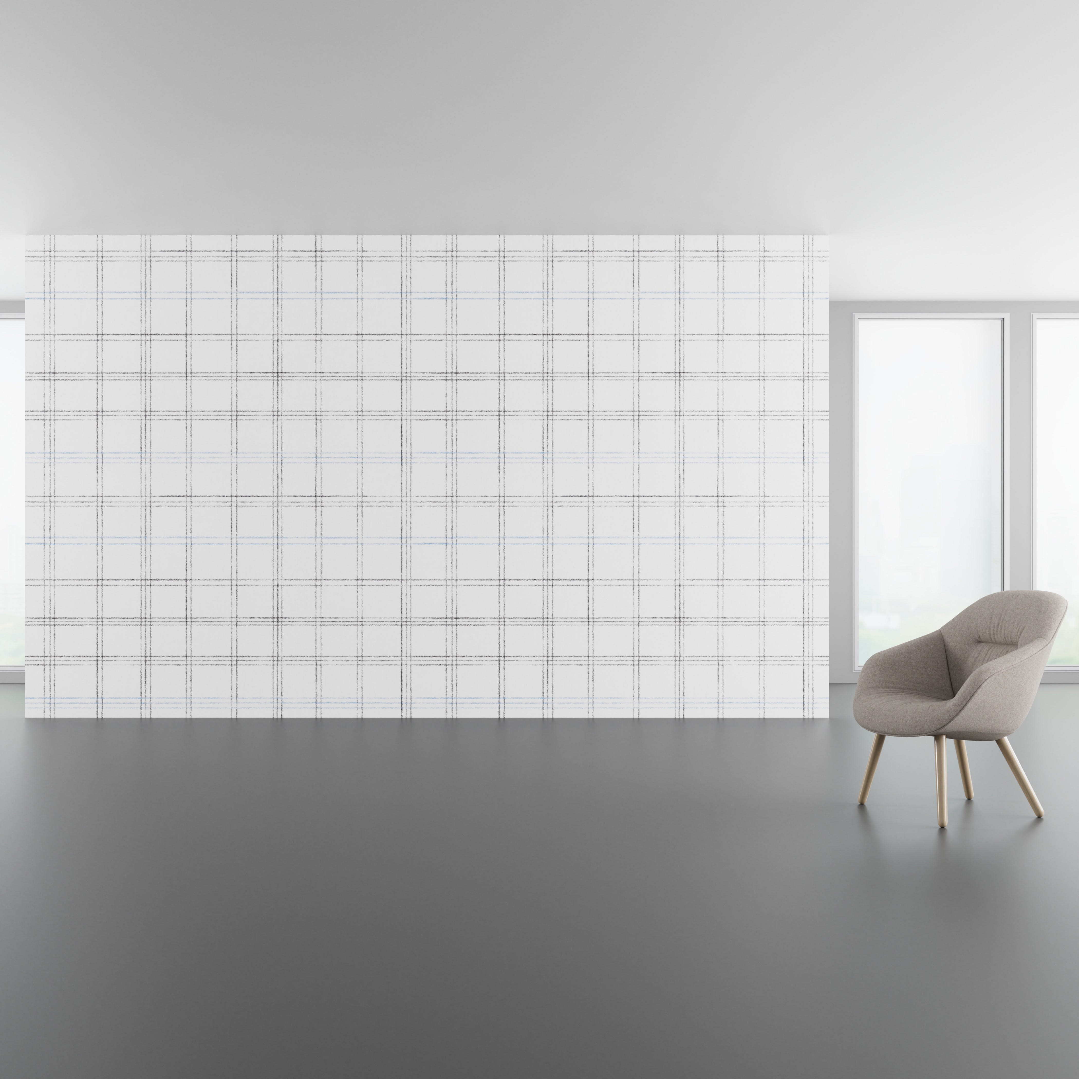 Install scene of Charcoal Plaid, a traditional digital art wallcovering pattern
