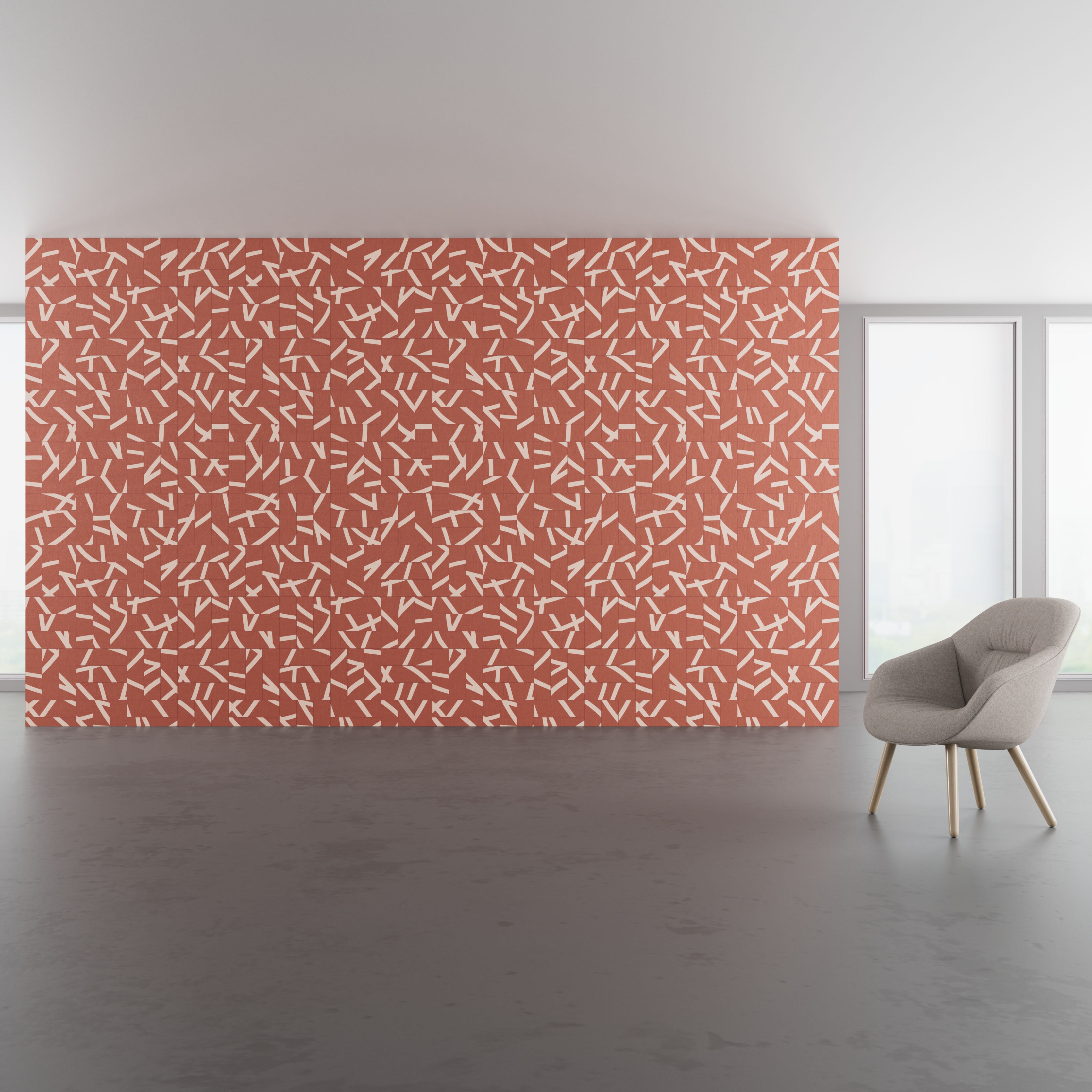 Install scene of Clip DL, a contemporary digital art wallcovering pattern, also available as a textile.