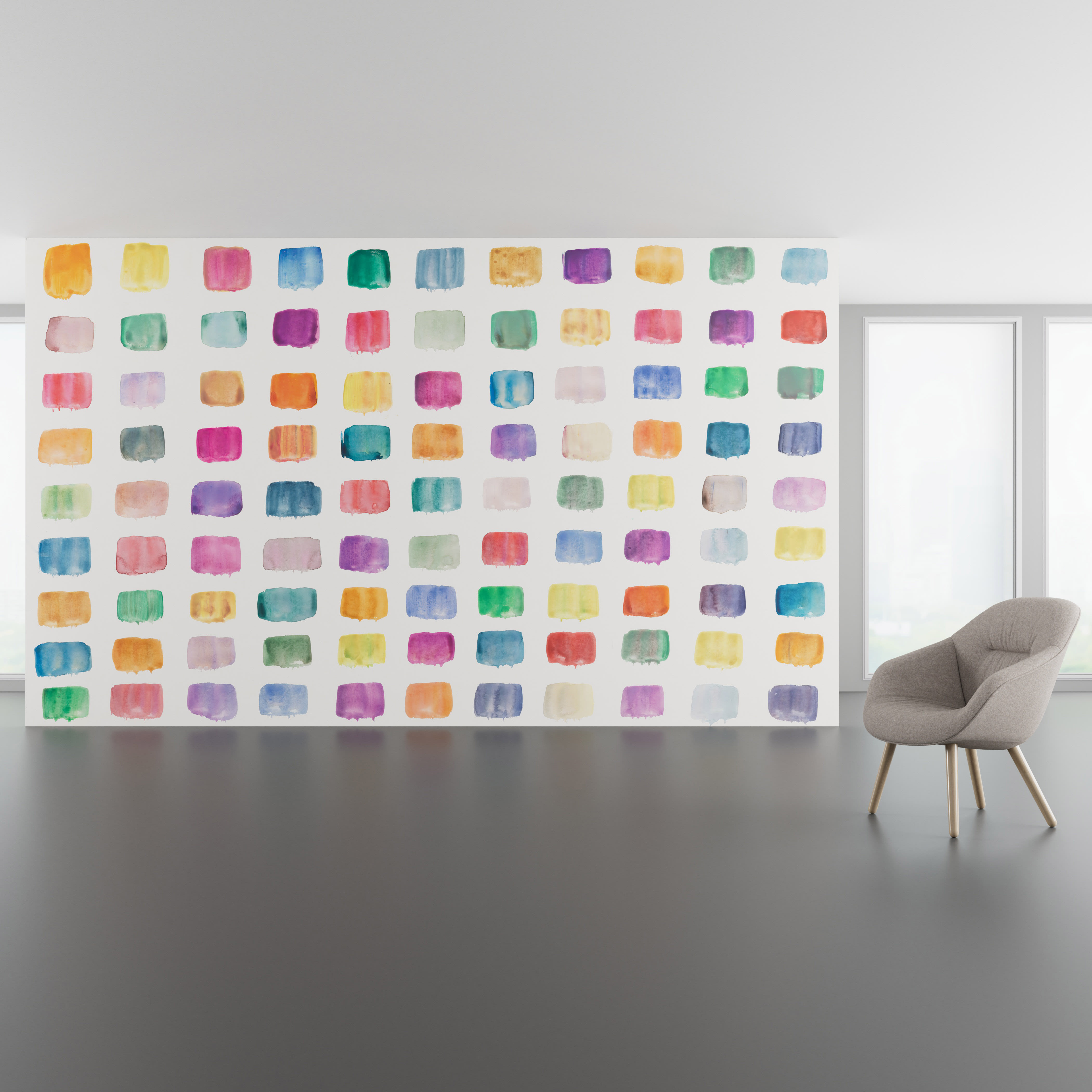 Install scene of Color Me Bright, a contemporary digital art wallcovering pattern.