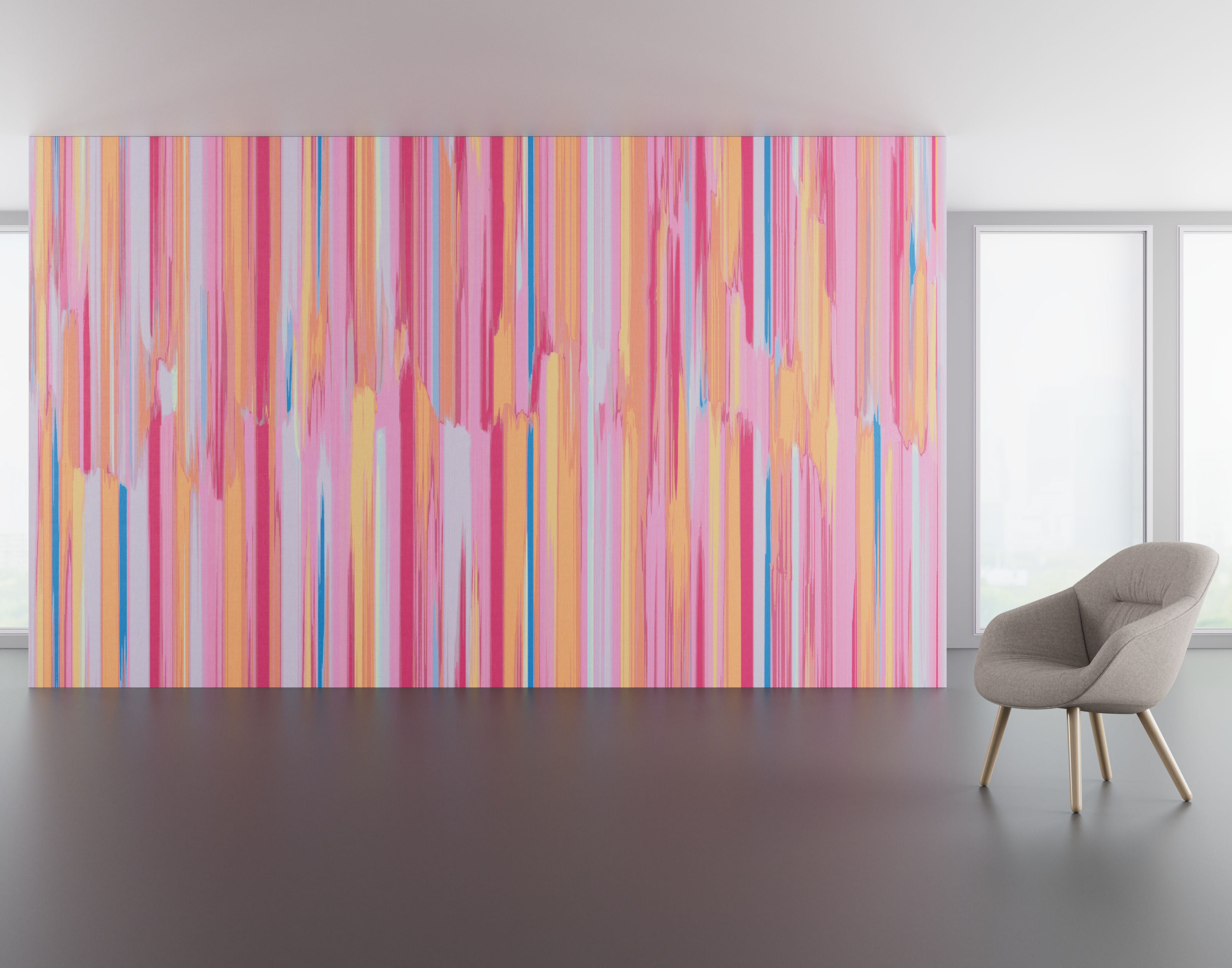 Install scene of Colorscape, a novelty digital art wallcovering pattern.