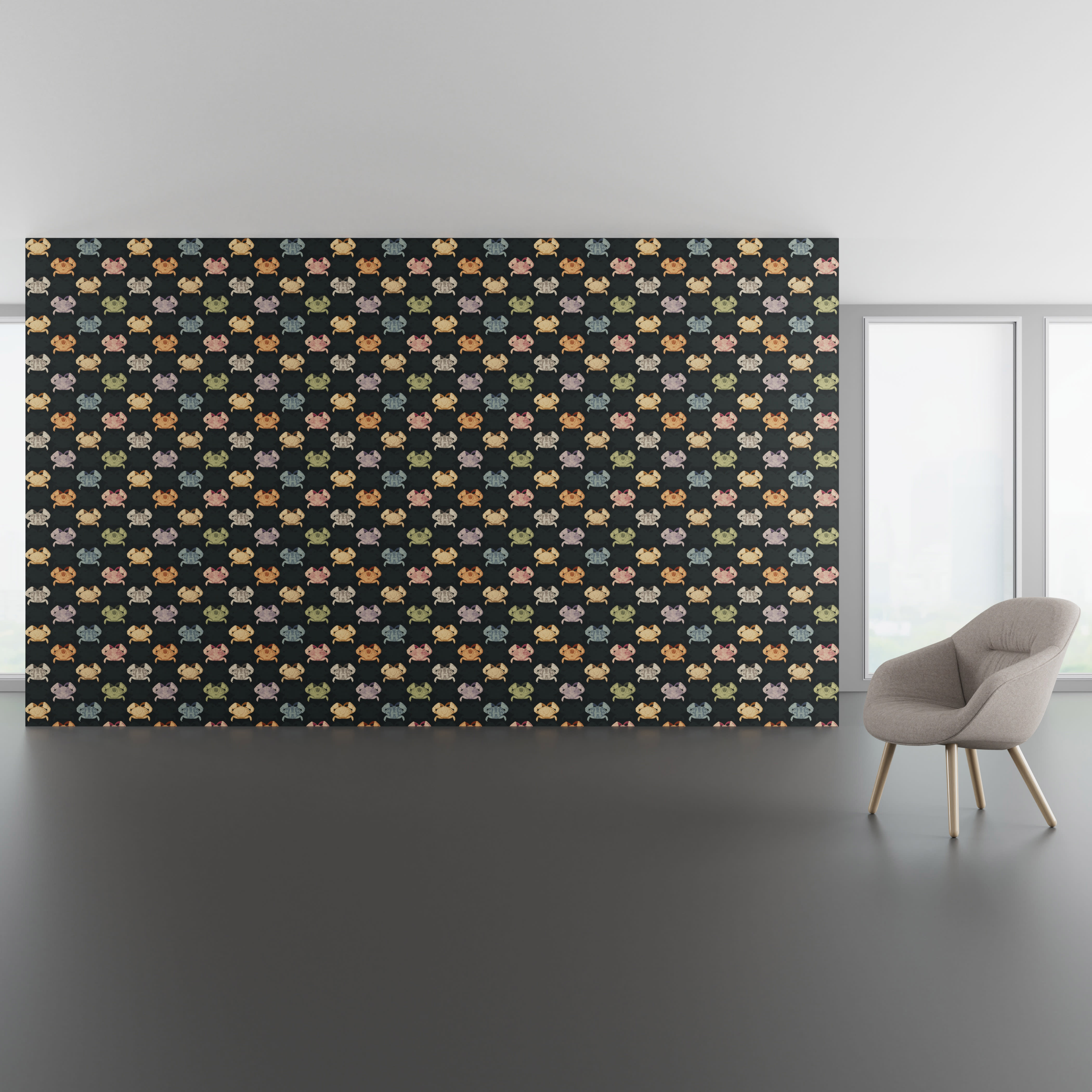 Install scene of Crab Walk, a novelty digital art wallcovering pattern.