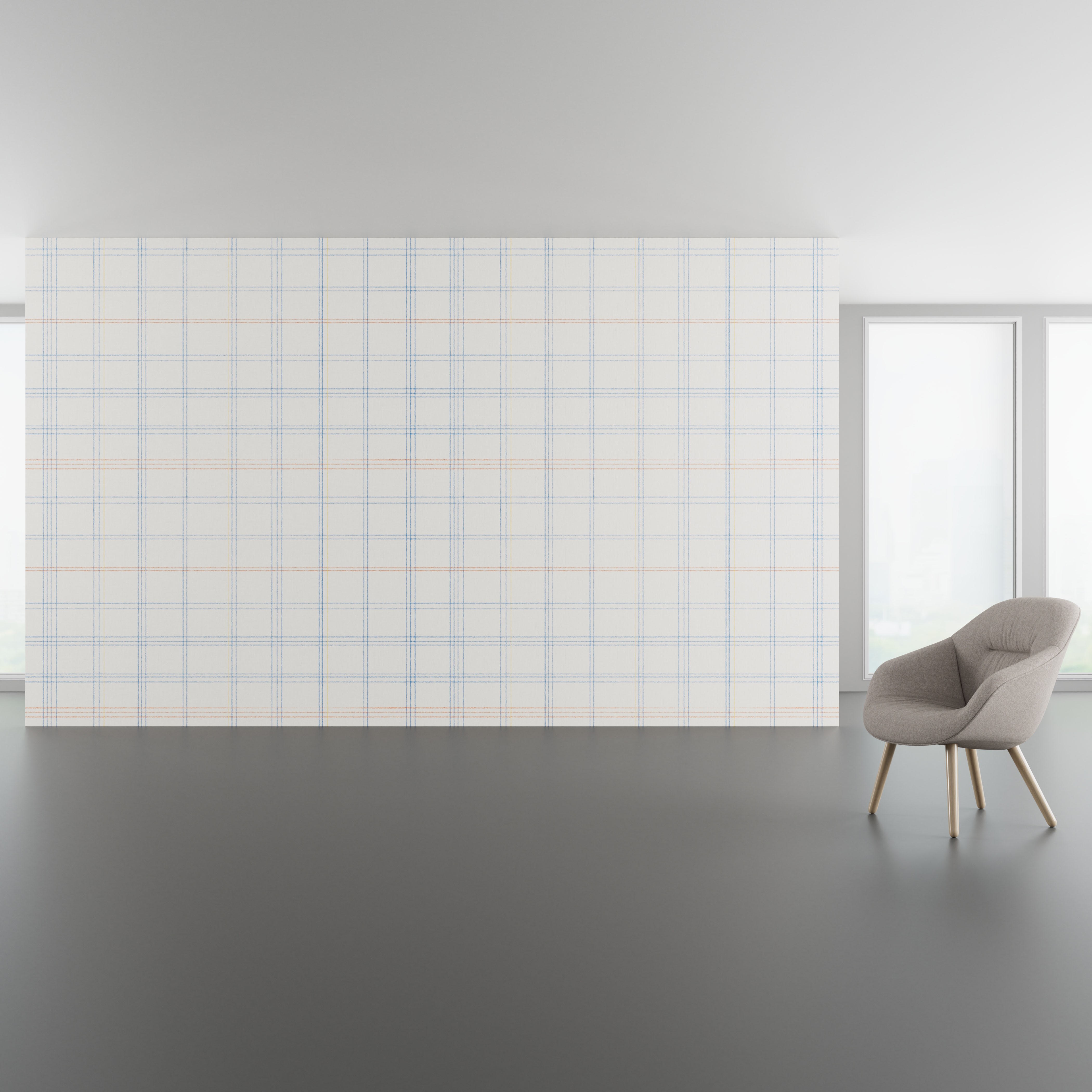 Install scene of Crayon Lines, a traditional digital art wallcovering pattern.
