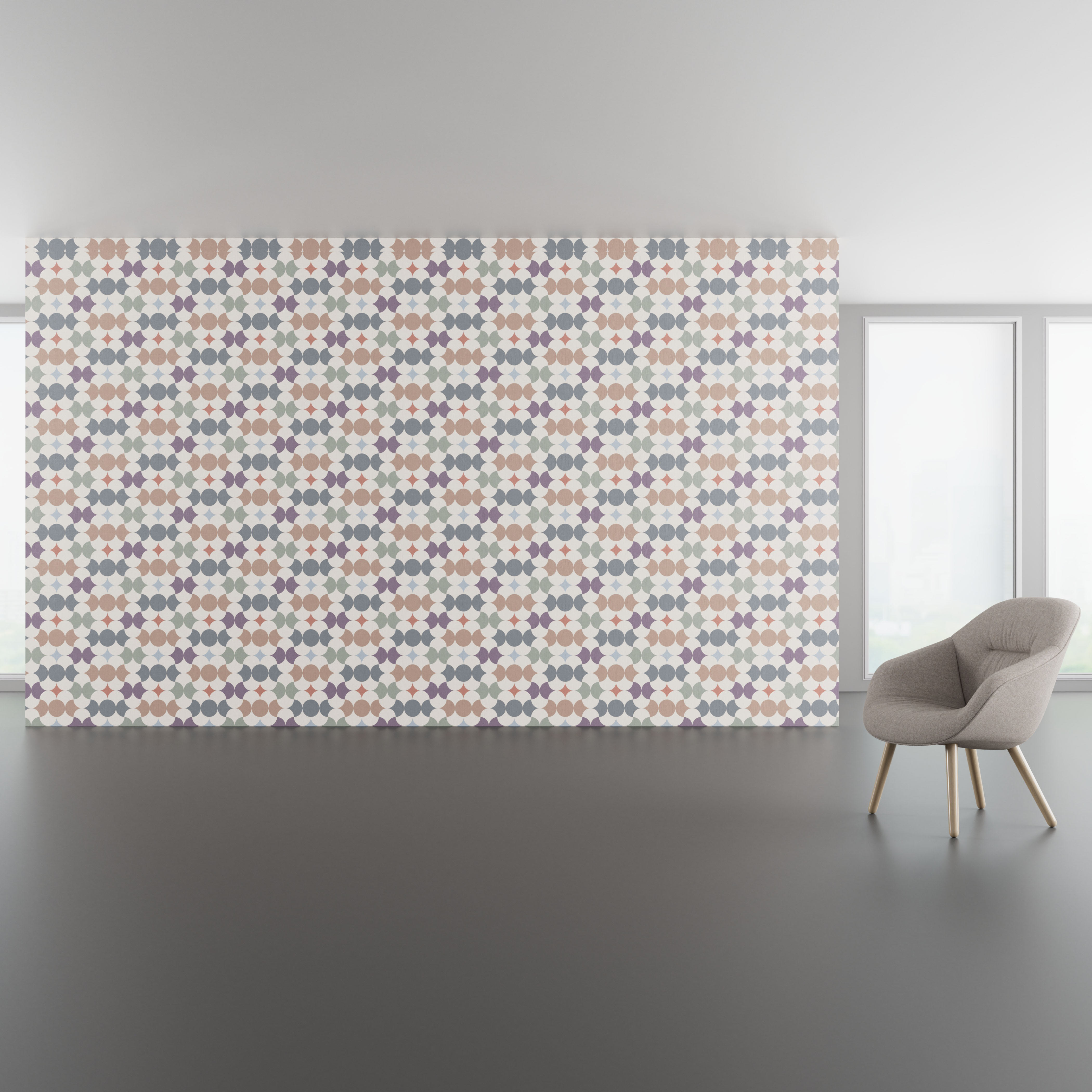 Install scene of Dream Sequence, a contemporary digital art wallcovering pattern.