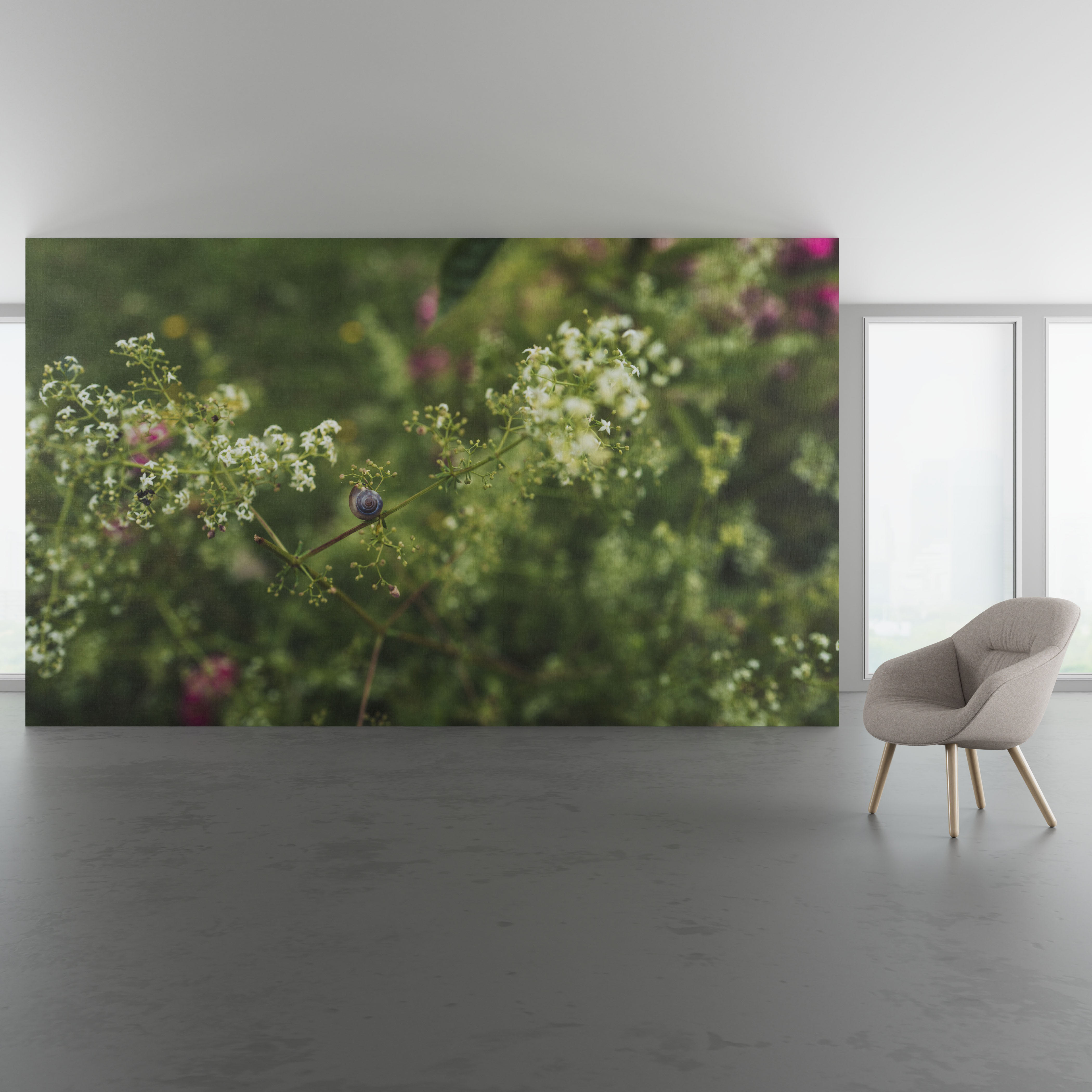 Install scene of Ethereal, a digital art wallcovering pattern featuring photography.