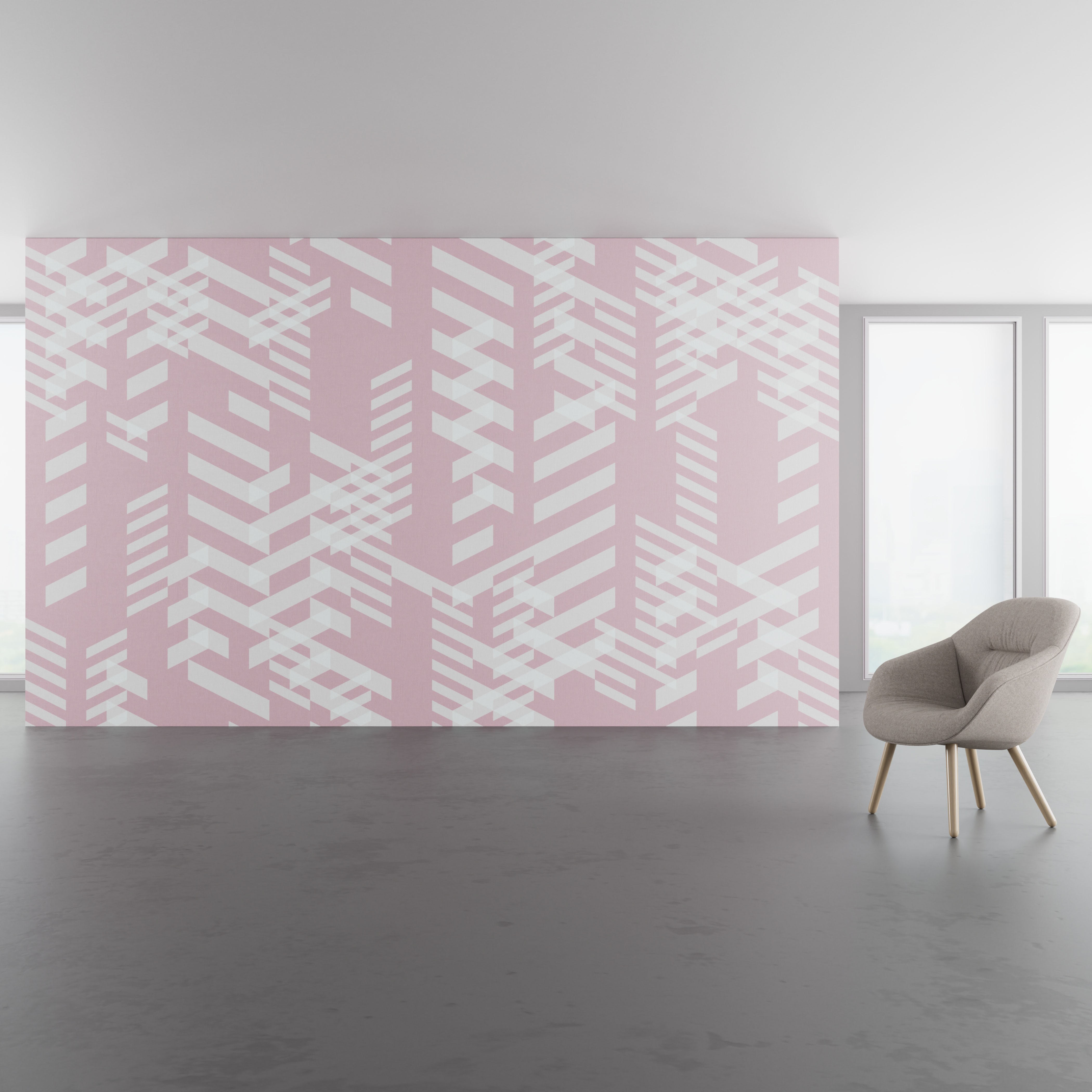nstall scene of First Light, a contemporary digital art wallcovering pattern.