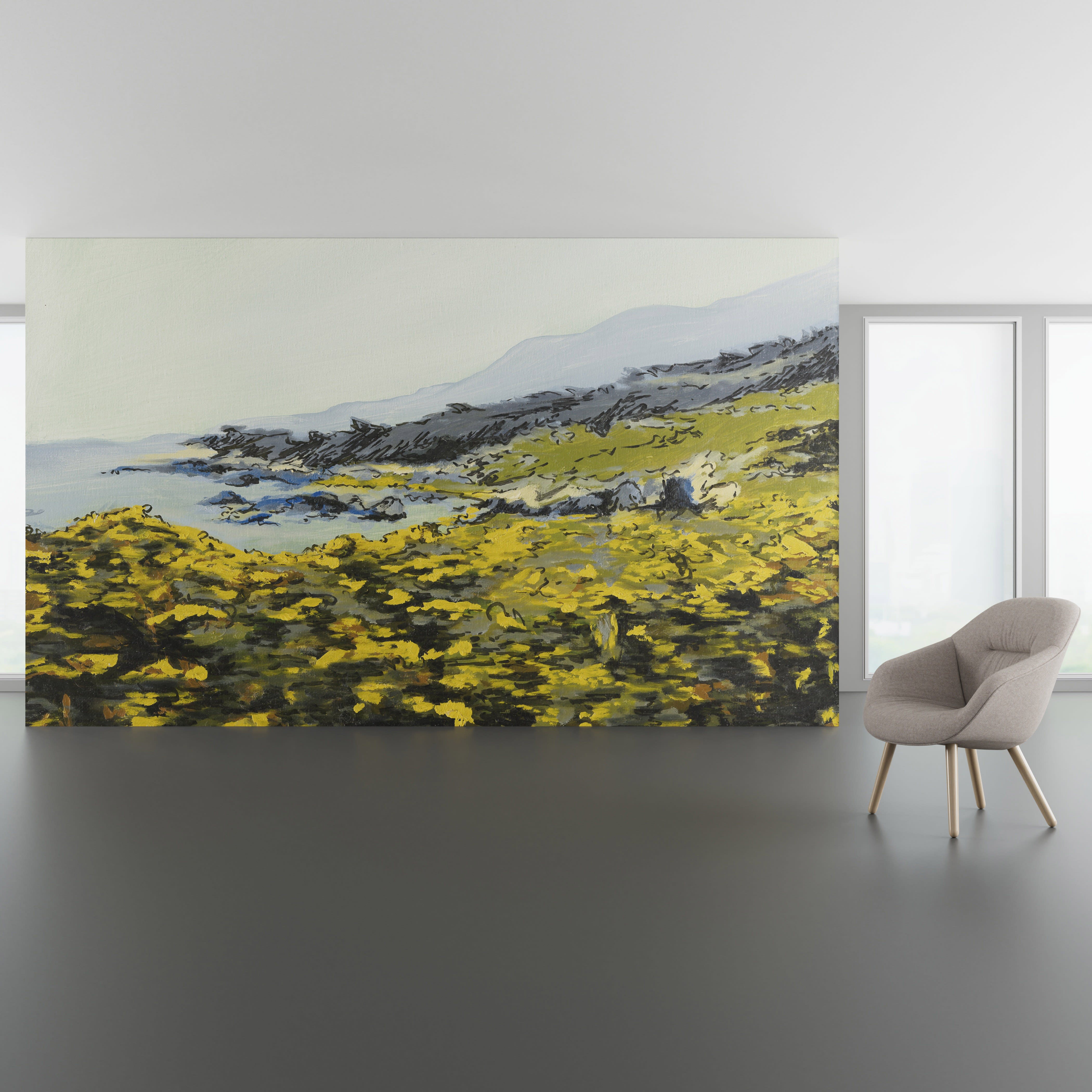 Install scene of Golden Coast, a nature-inspired digital art wallcovering pattern.