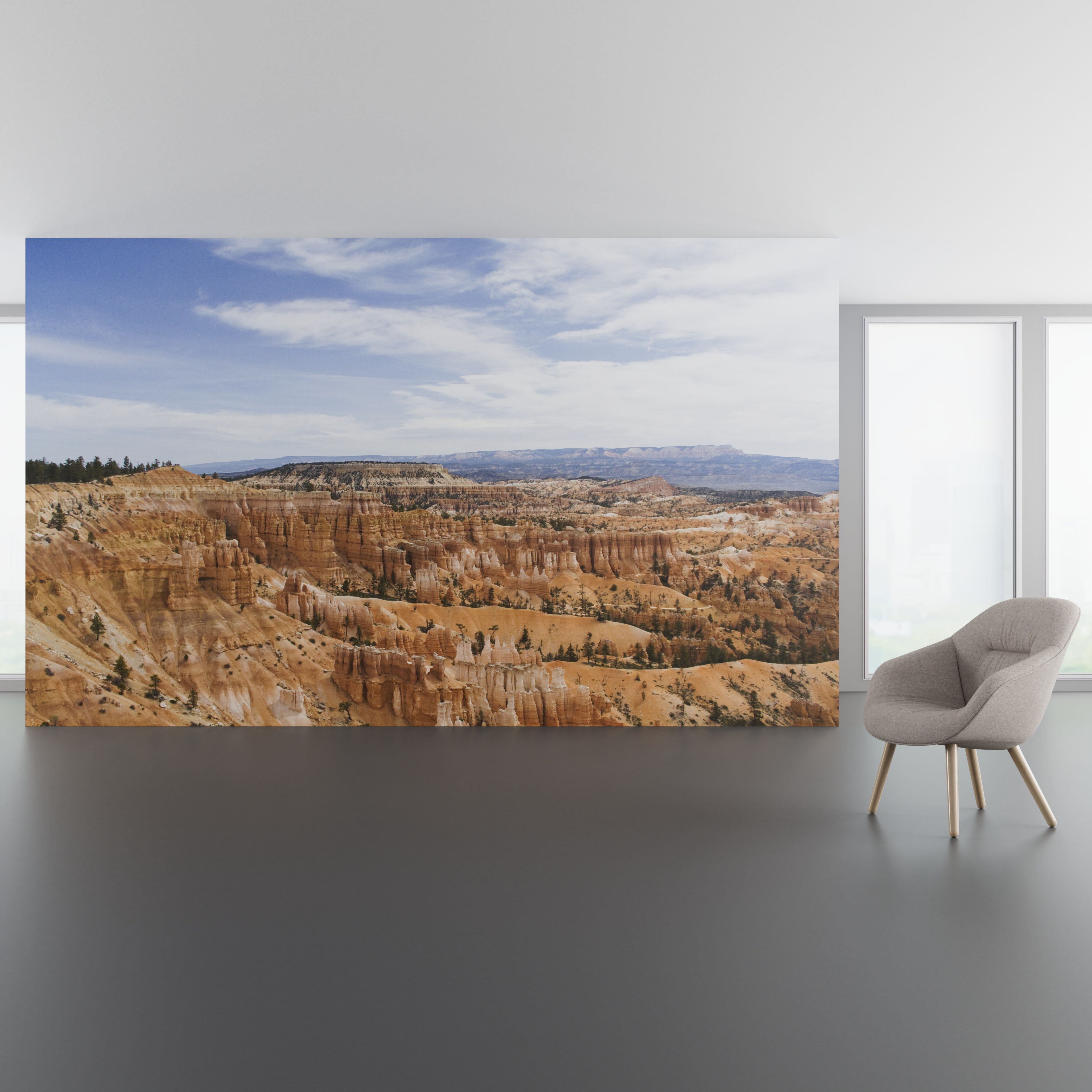 Install scene of Hoodoos, a digital art wallcovering pattern featuring photography of hoodoos rock in Bryce Canyon National Park in Utah.