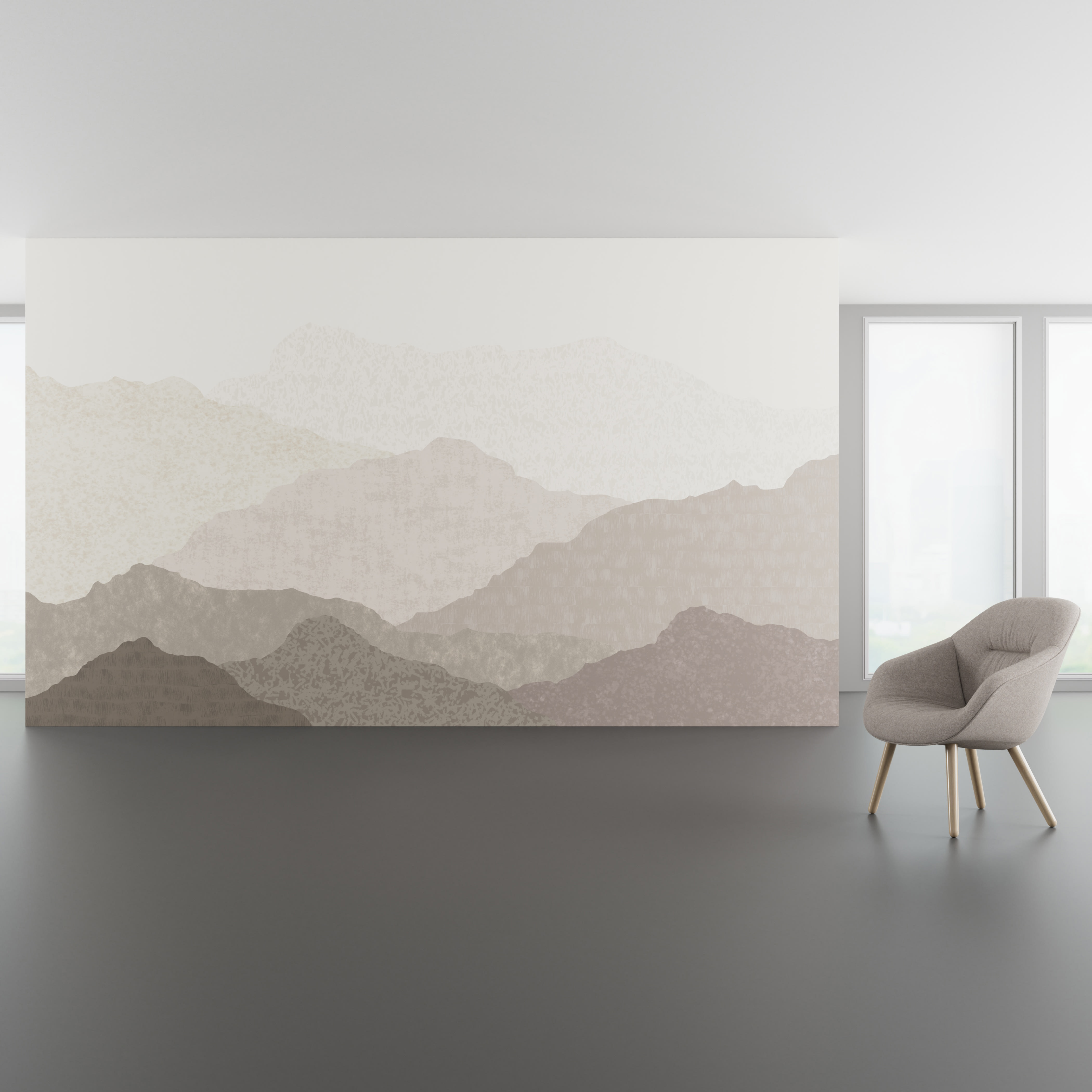 Install scene of Huangshan, a nature-inspired digital art wallcovering pattern.