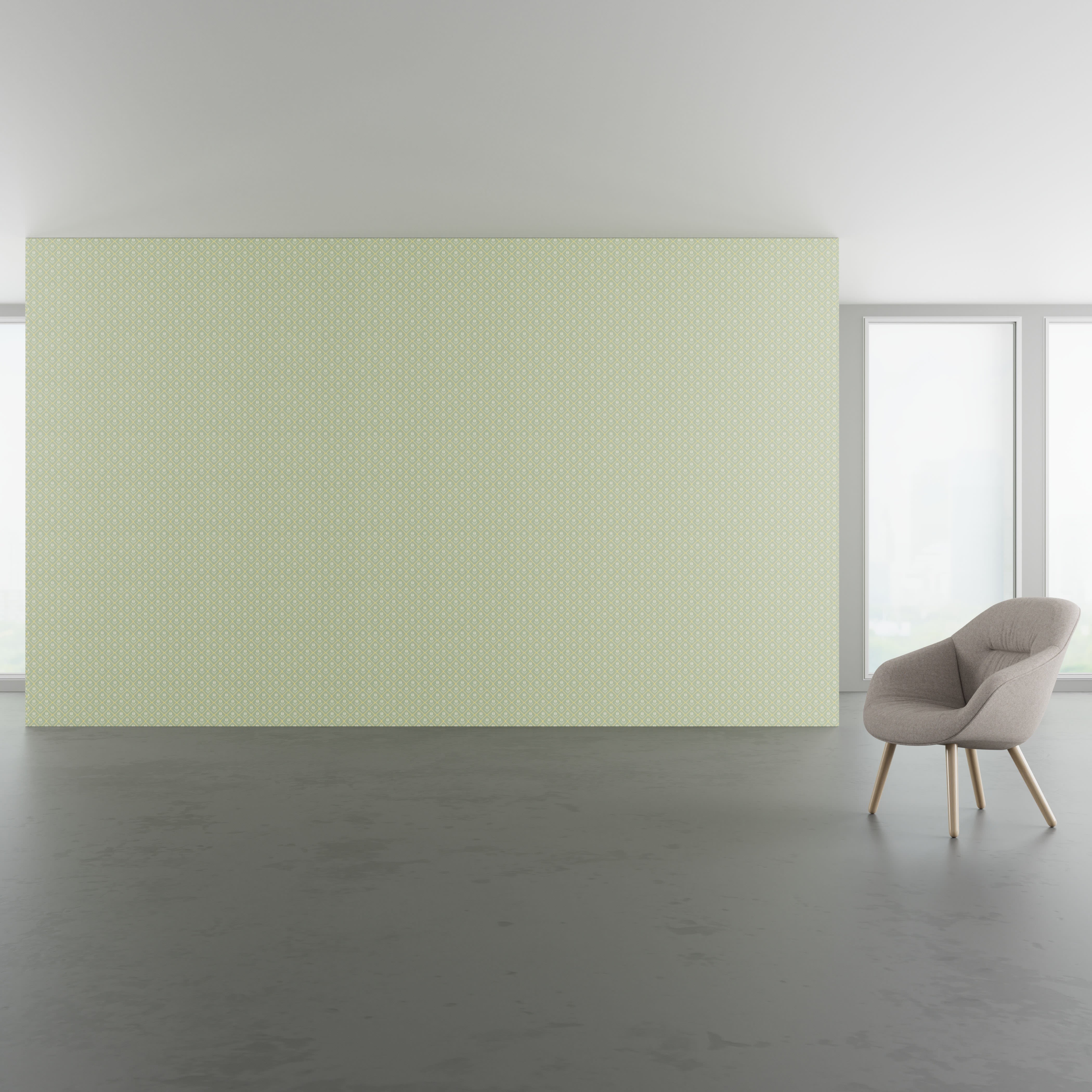 Install scene of Lisse Nostalgia, a traditional digital art wallcovering pattern.