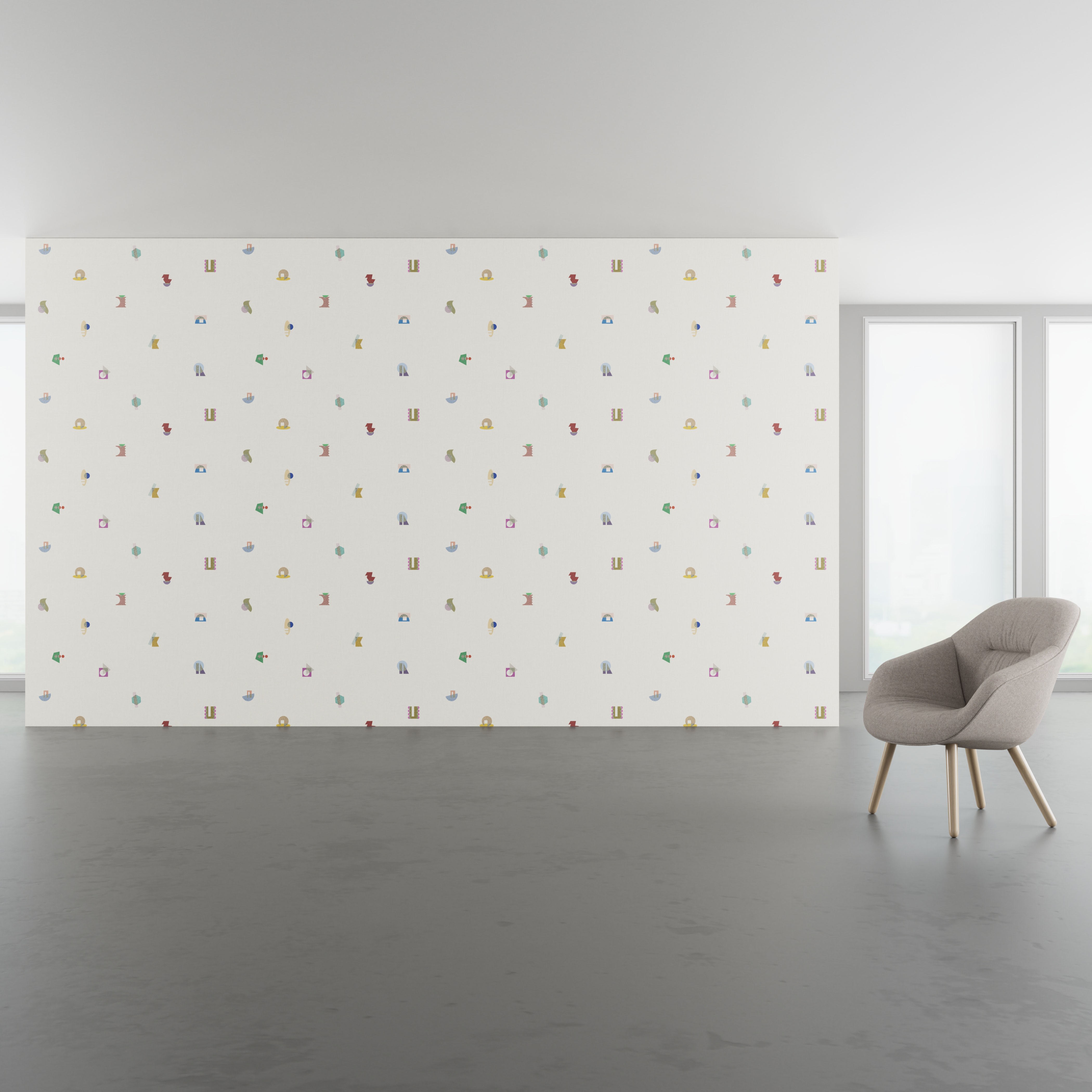 Install scene of Logogram, a novelty digital art wallcovering pattern.