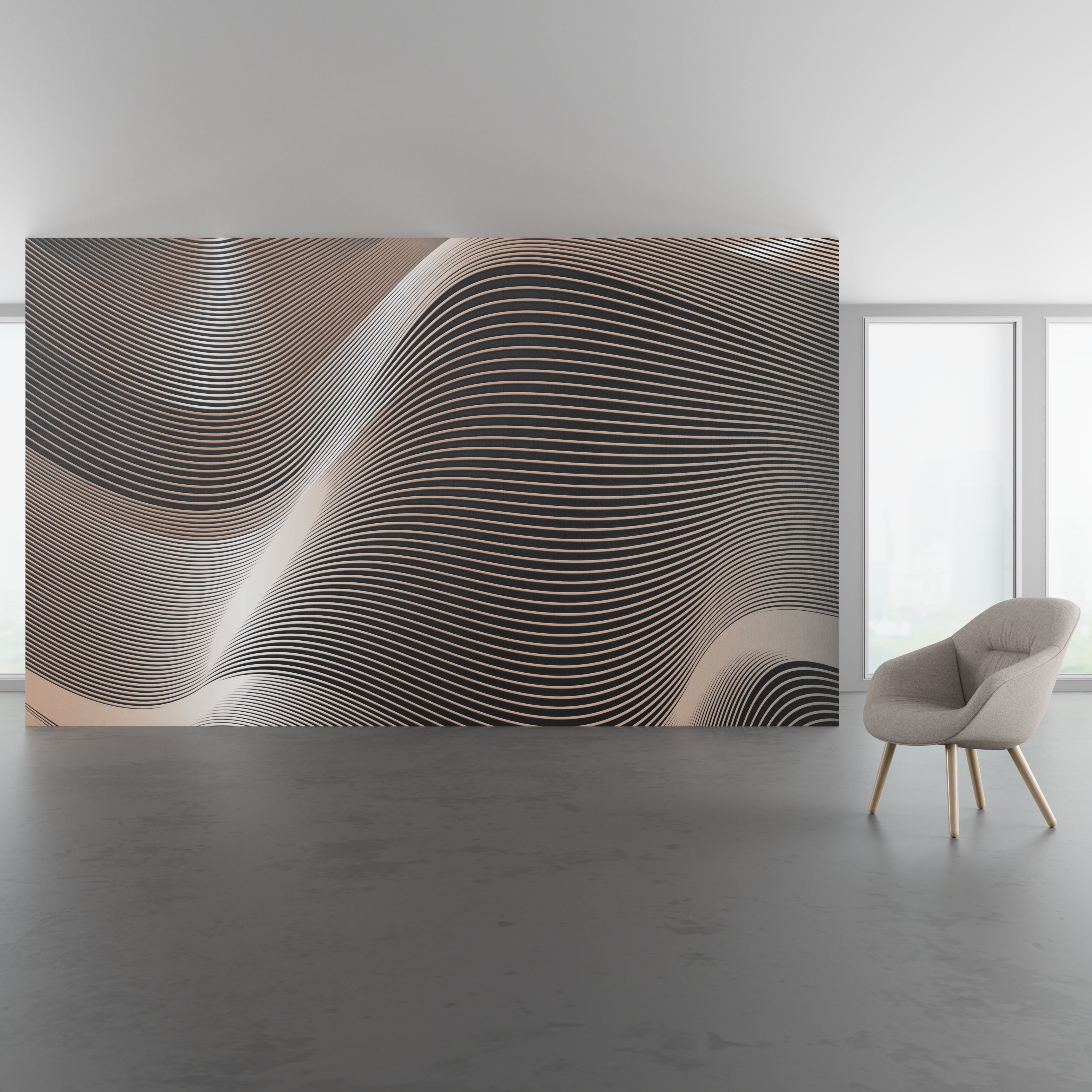 Install scene of Mechanize, a contemporary digital art wallcovering pattern.