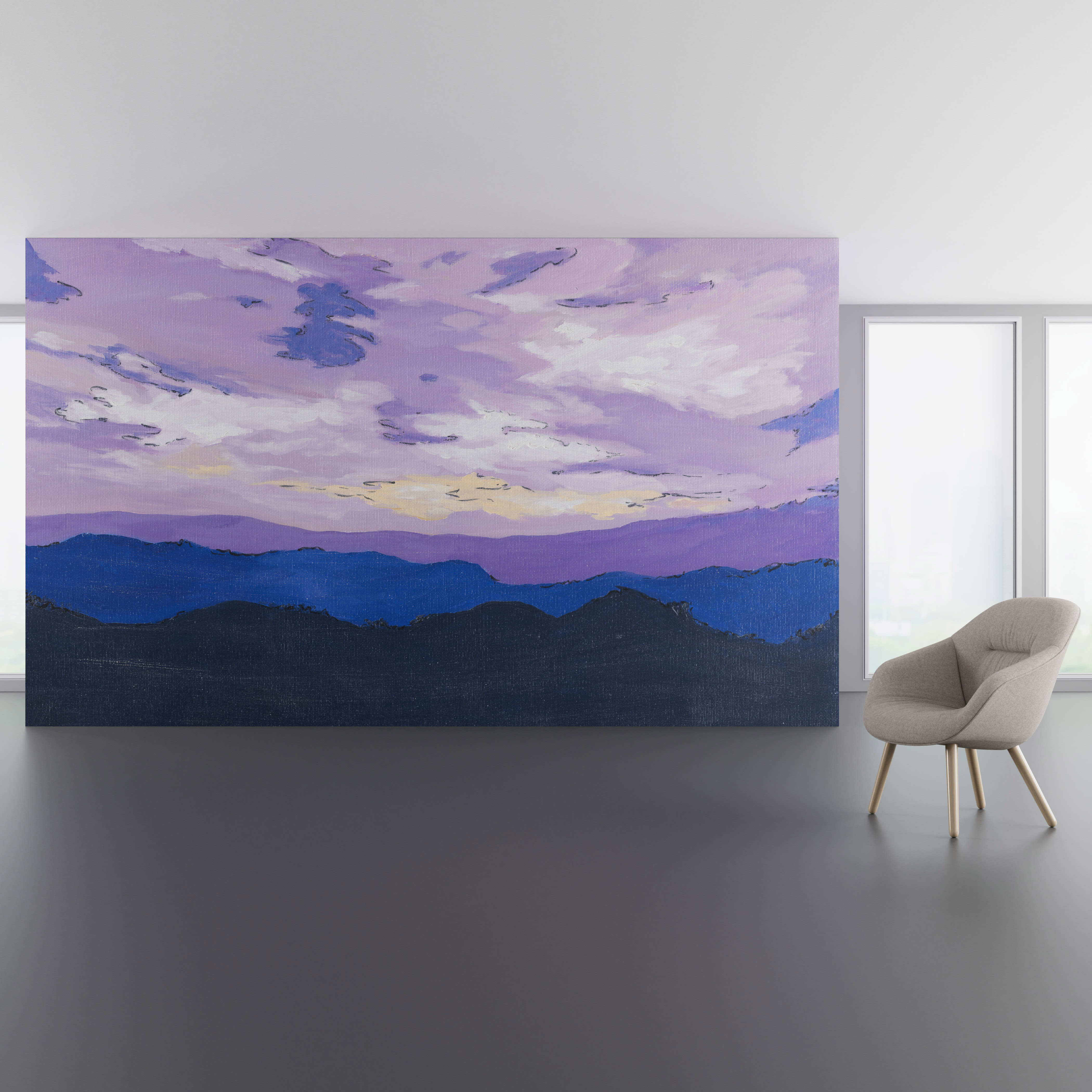 Install scene of Mountain Majesty, a nature-inspired digital art wallcovering pattern.