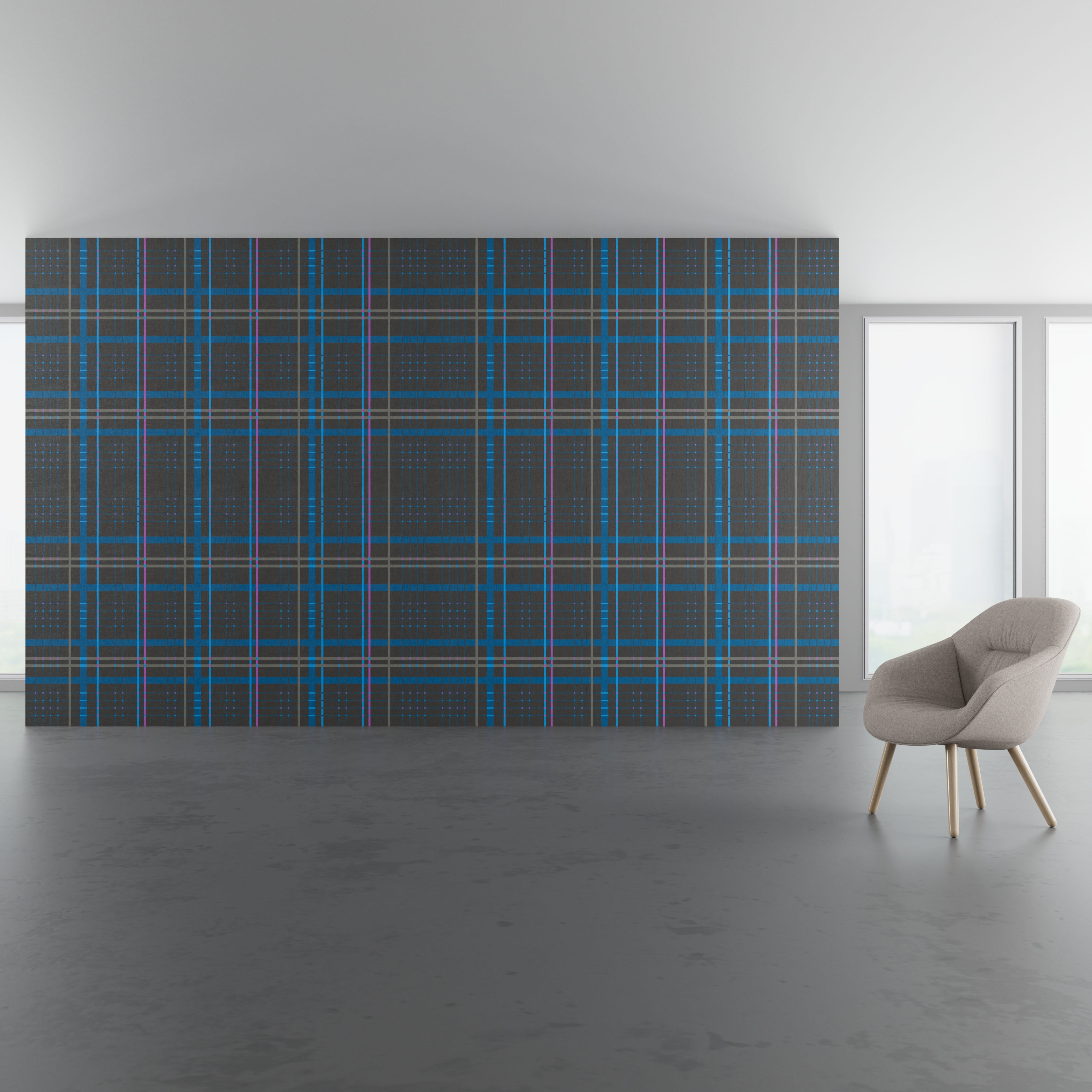 Install scene of Picnic Plaid, a traditional digital art wallcovering pattern.