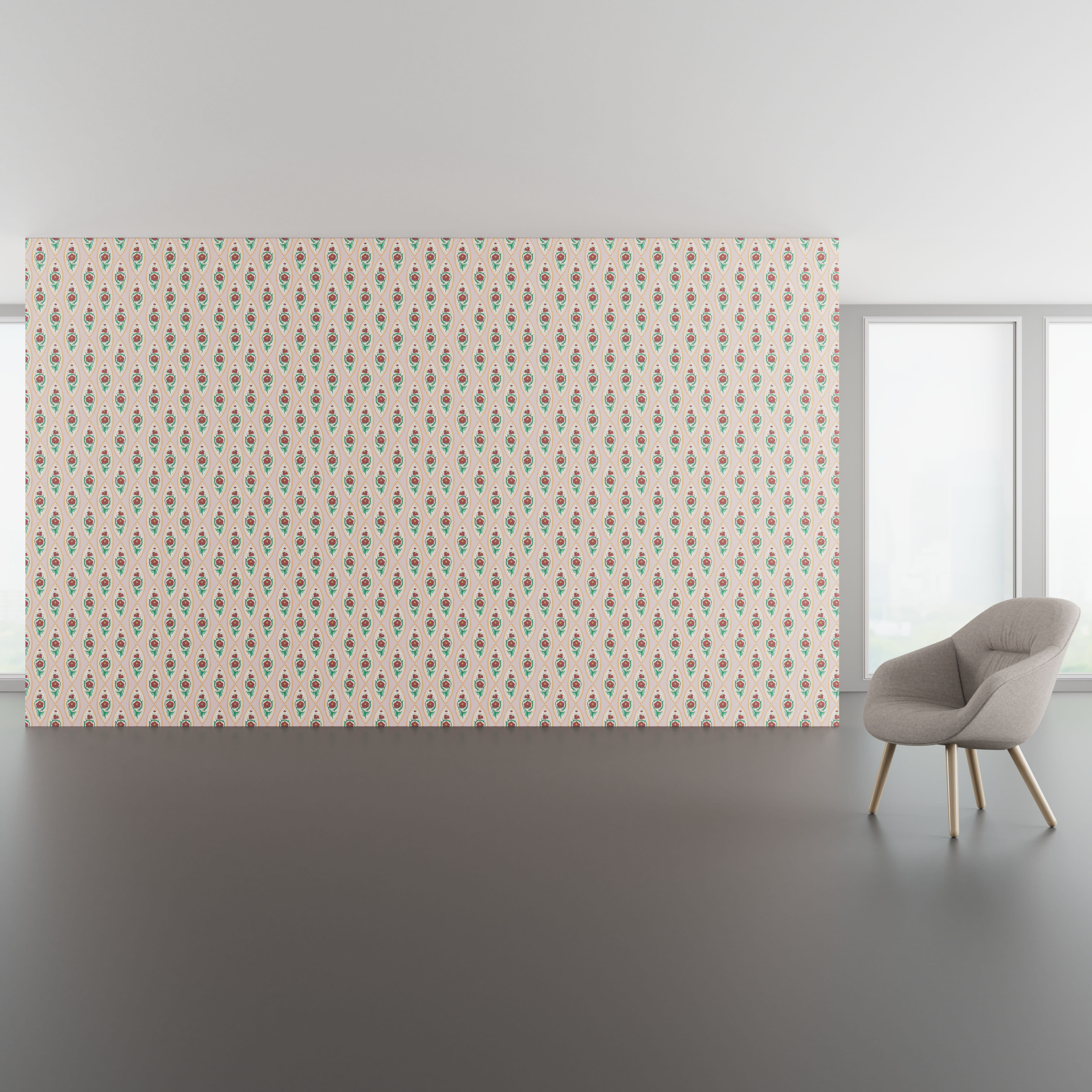 Install scene of Rhapsody Multi, a nature-inspired digital art wallcovering pattern.