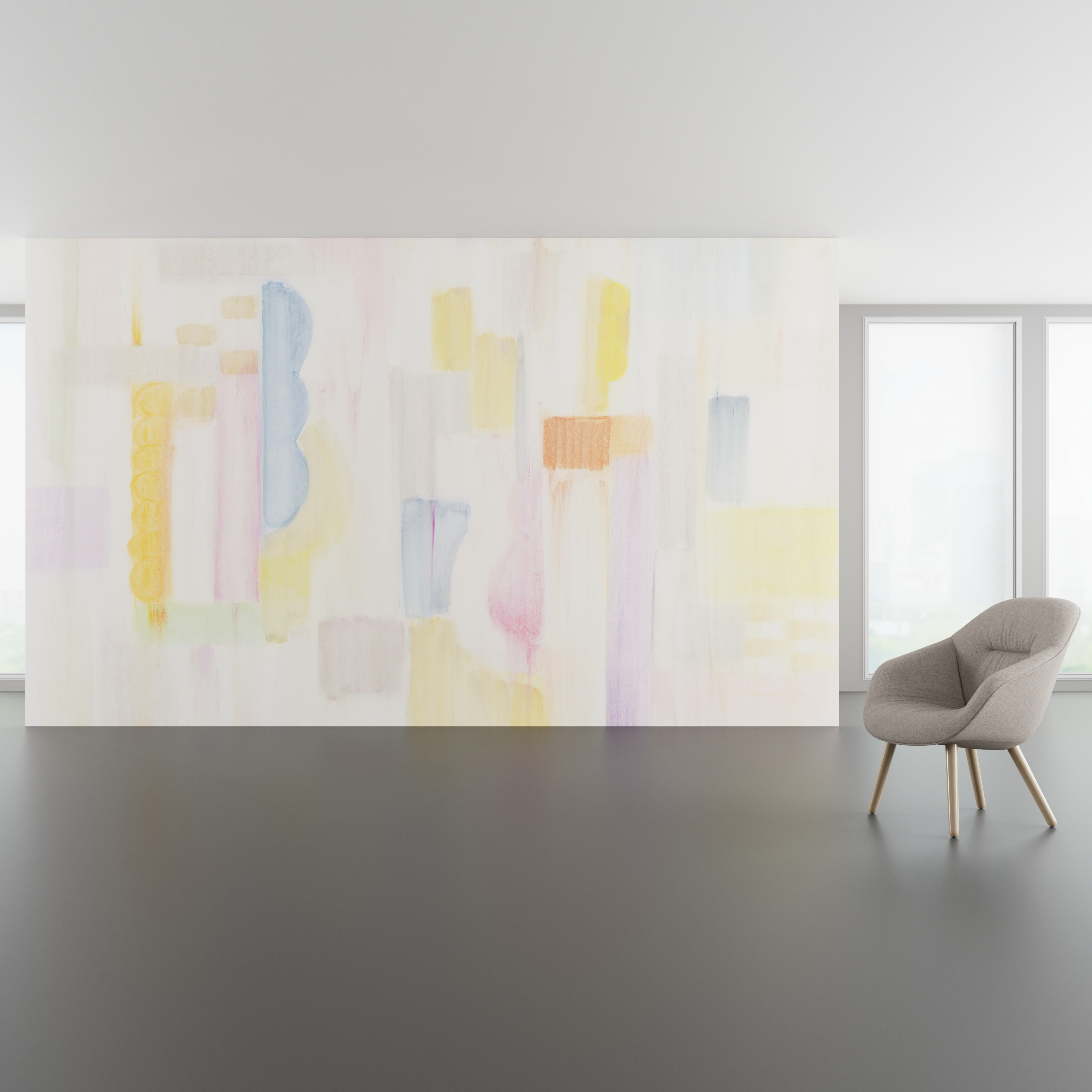 Install scene of Shape City, a contemporary digital art wallcovering pattern.