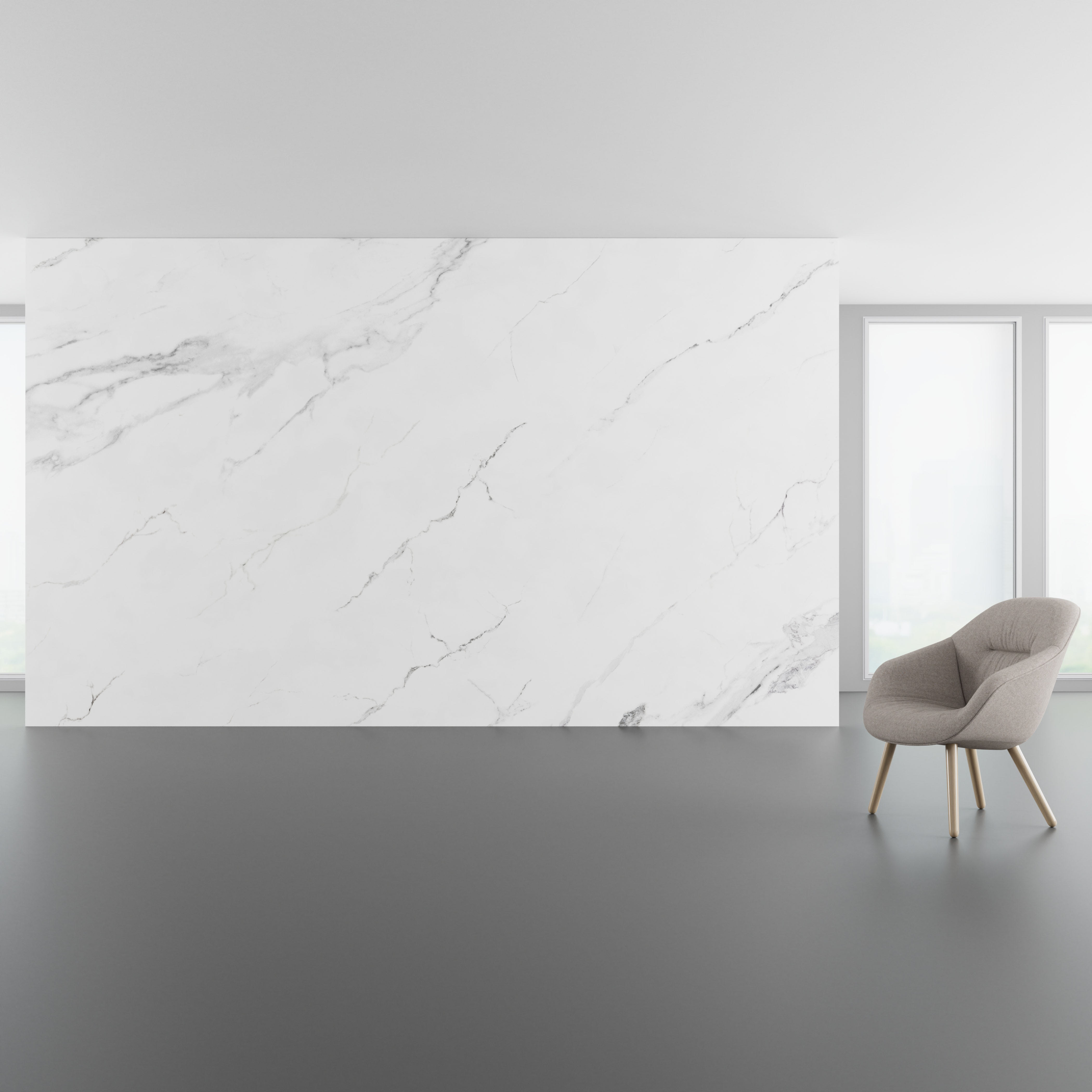Install scene of Staturario, a traditional digital art wallcovering pattern with a marble appearance.