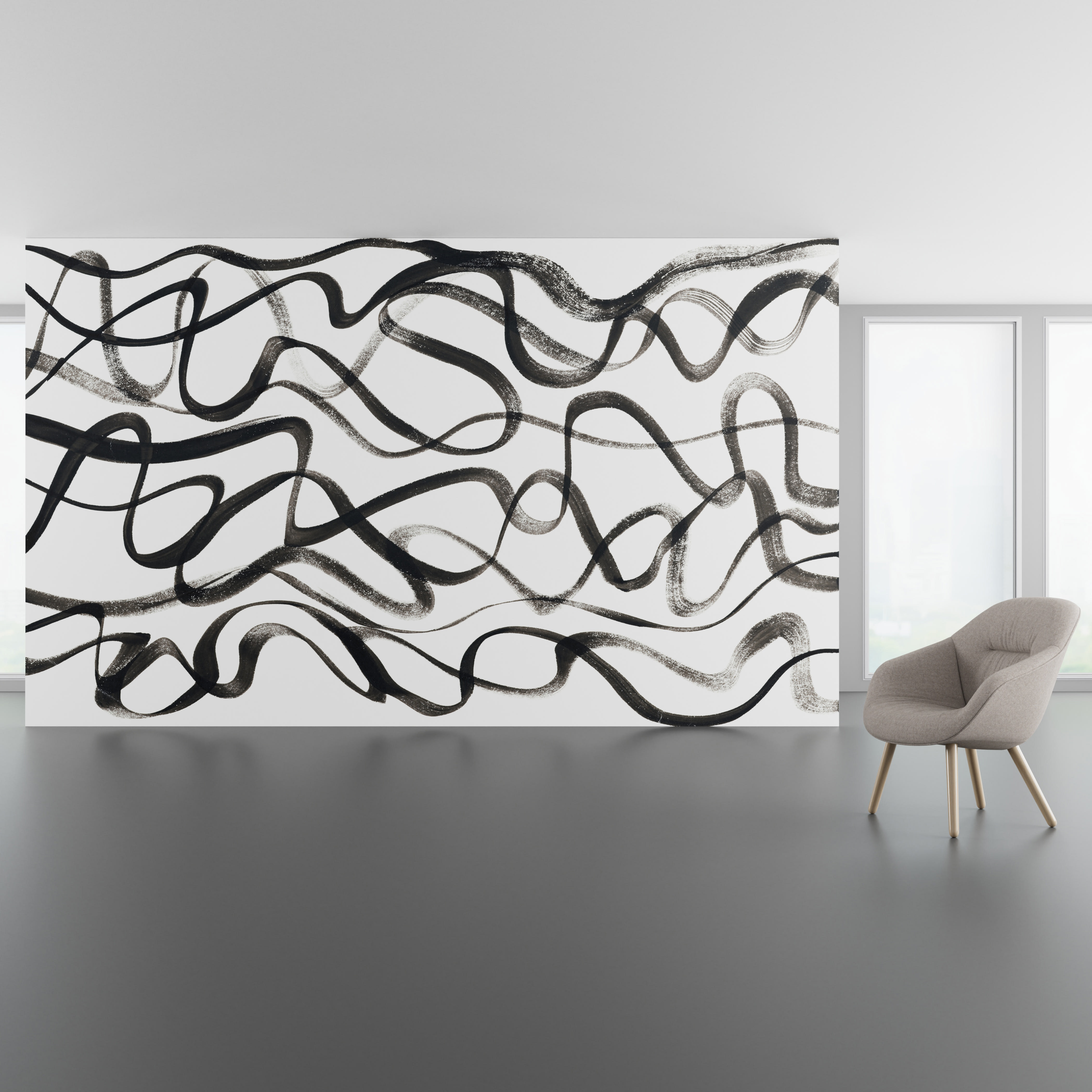 Install scene of Synthesize, a contemporary digital art wallcovering pattern.