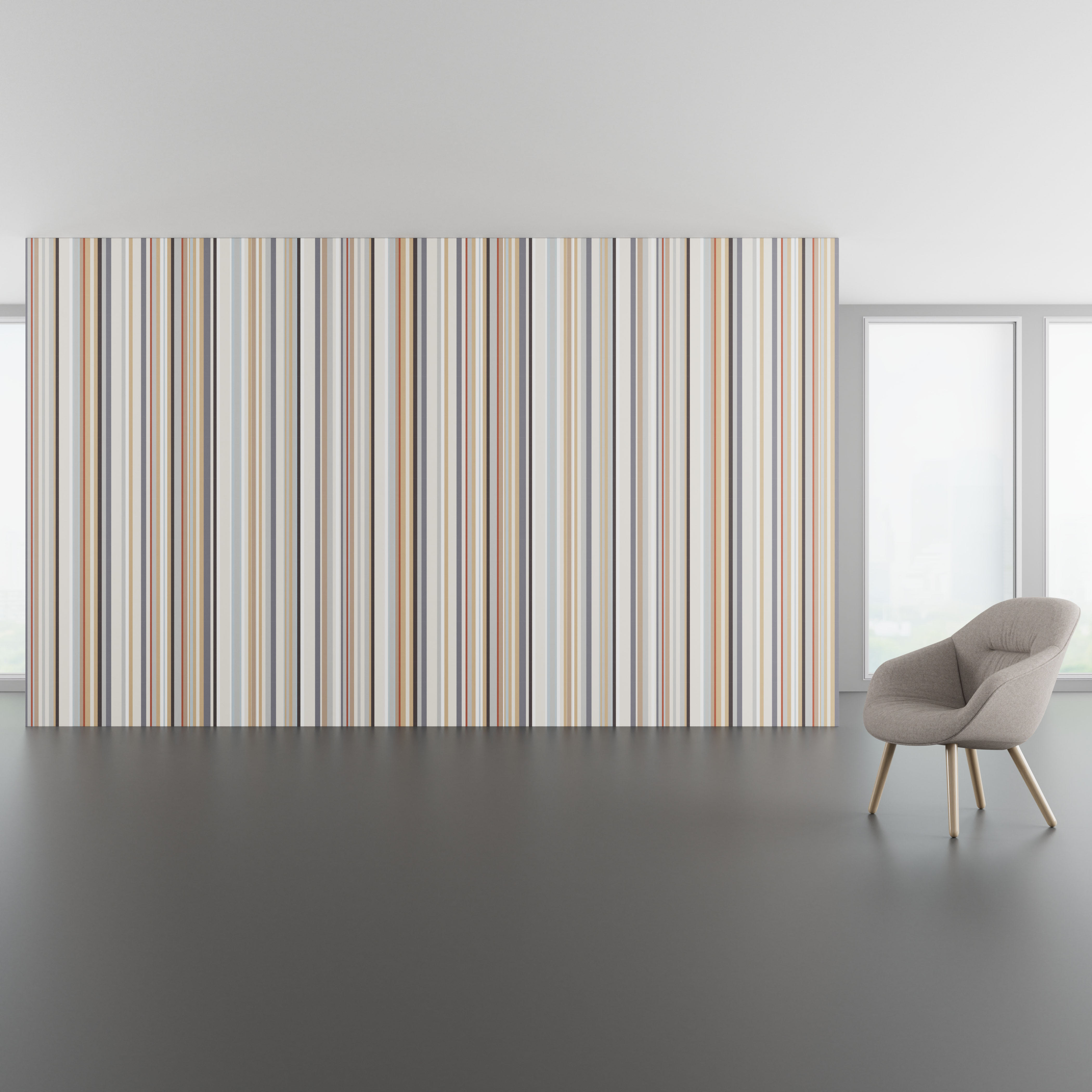 Install scene of Thick & Thin WC, a traditional digital art wallcovering pattern, also available as a textile.