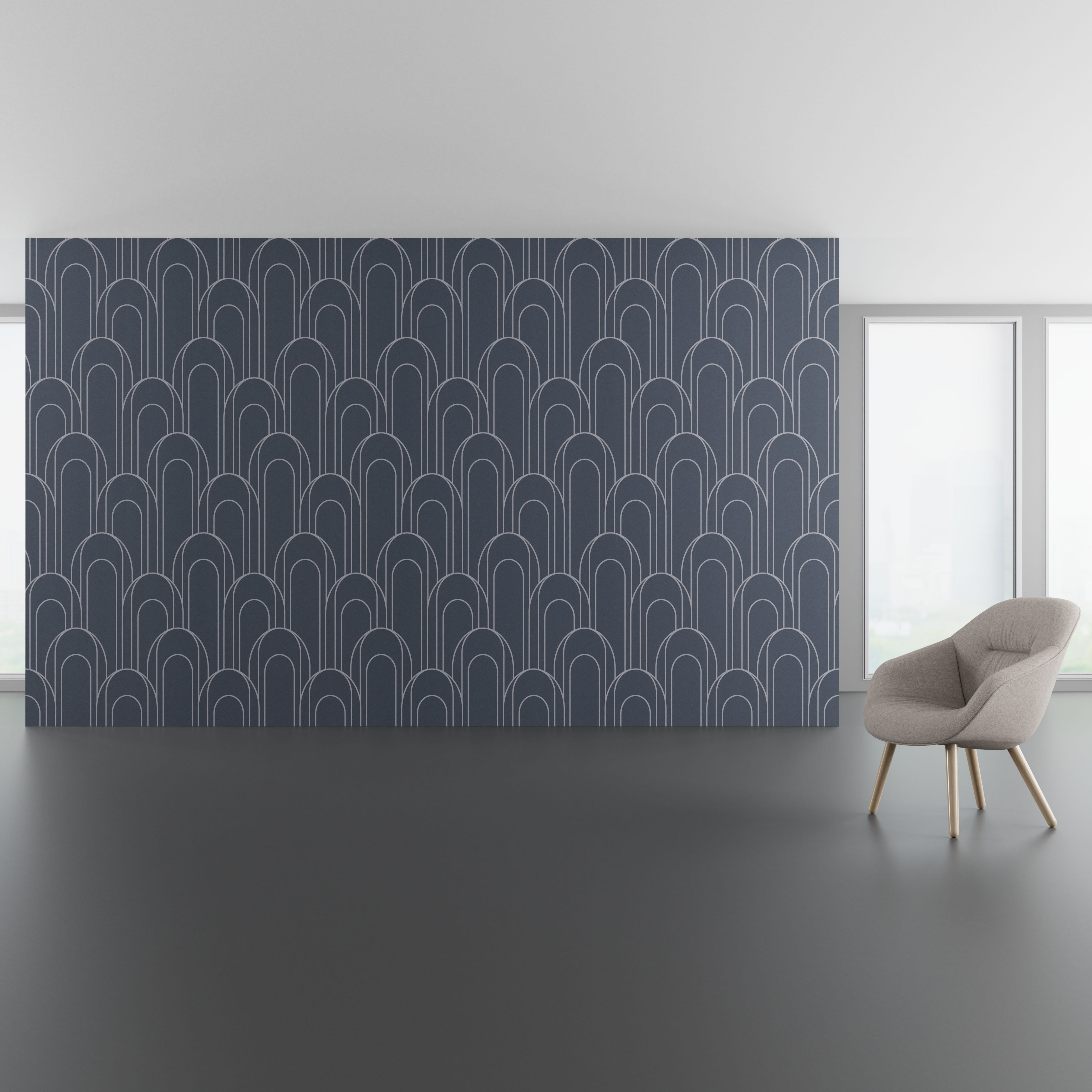 Install scene of Trielle Deco - Radiant Denim, a traditional digital art wallcovering pattern.