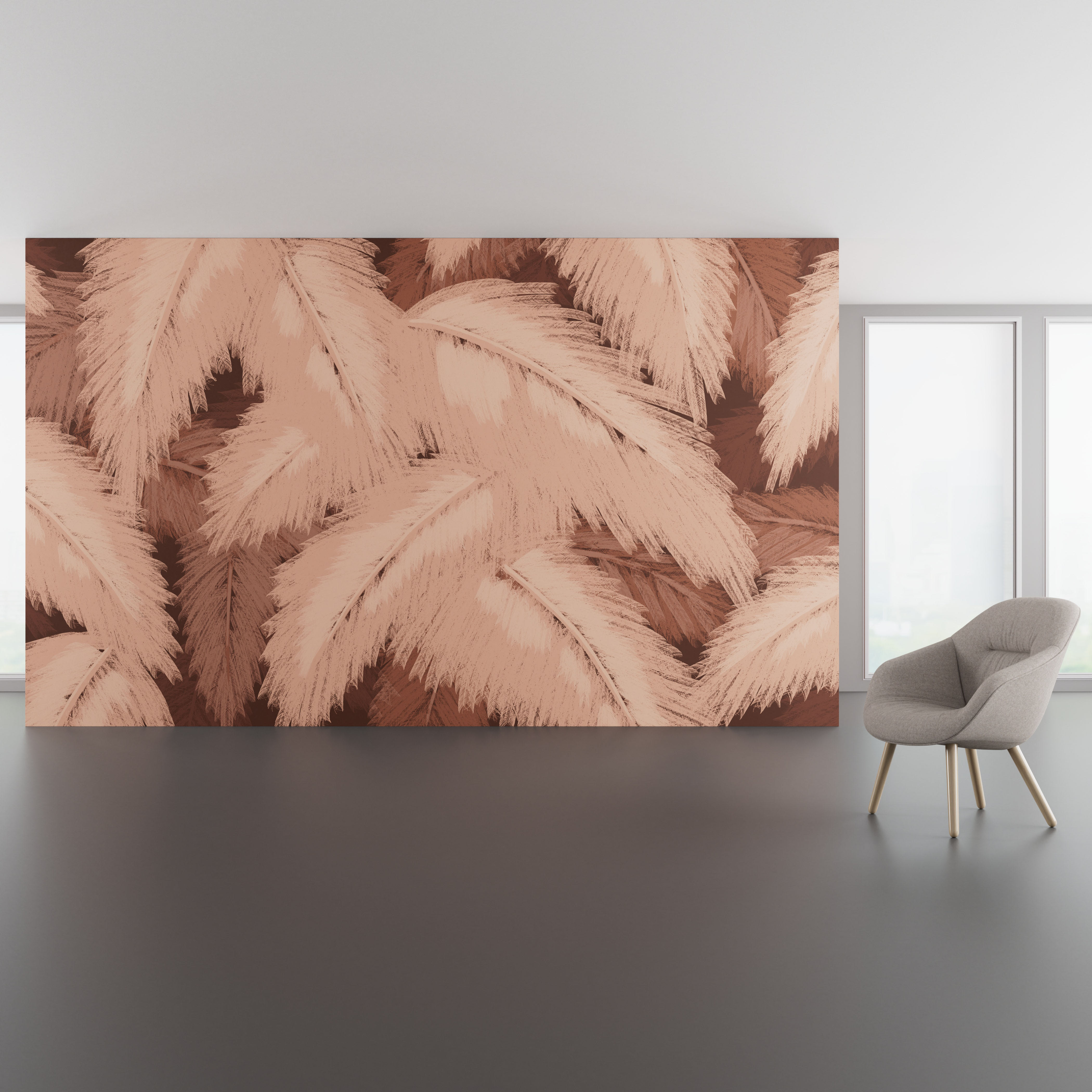 Install scene of Tropica, a nature-inspired digital art wallcovering pattern.