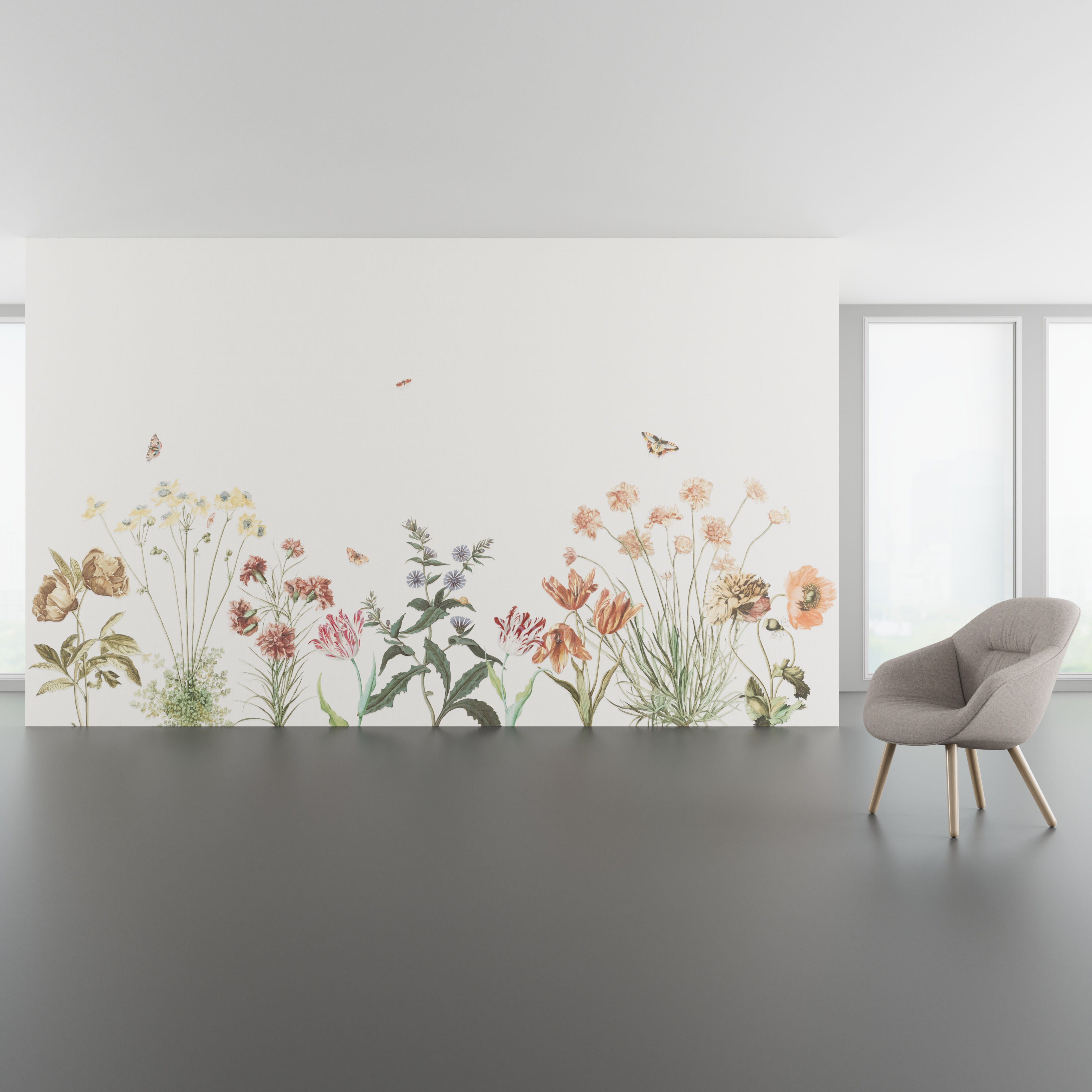 Install scene of Vintage Blooms, a nature-inspired digital art wallcovering pattern.