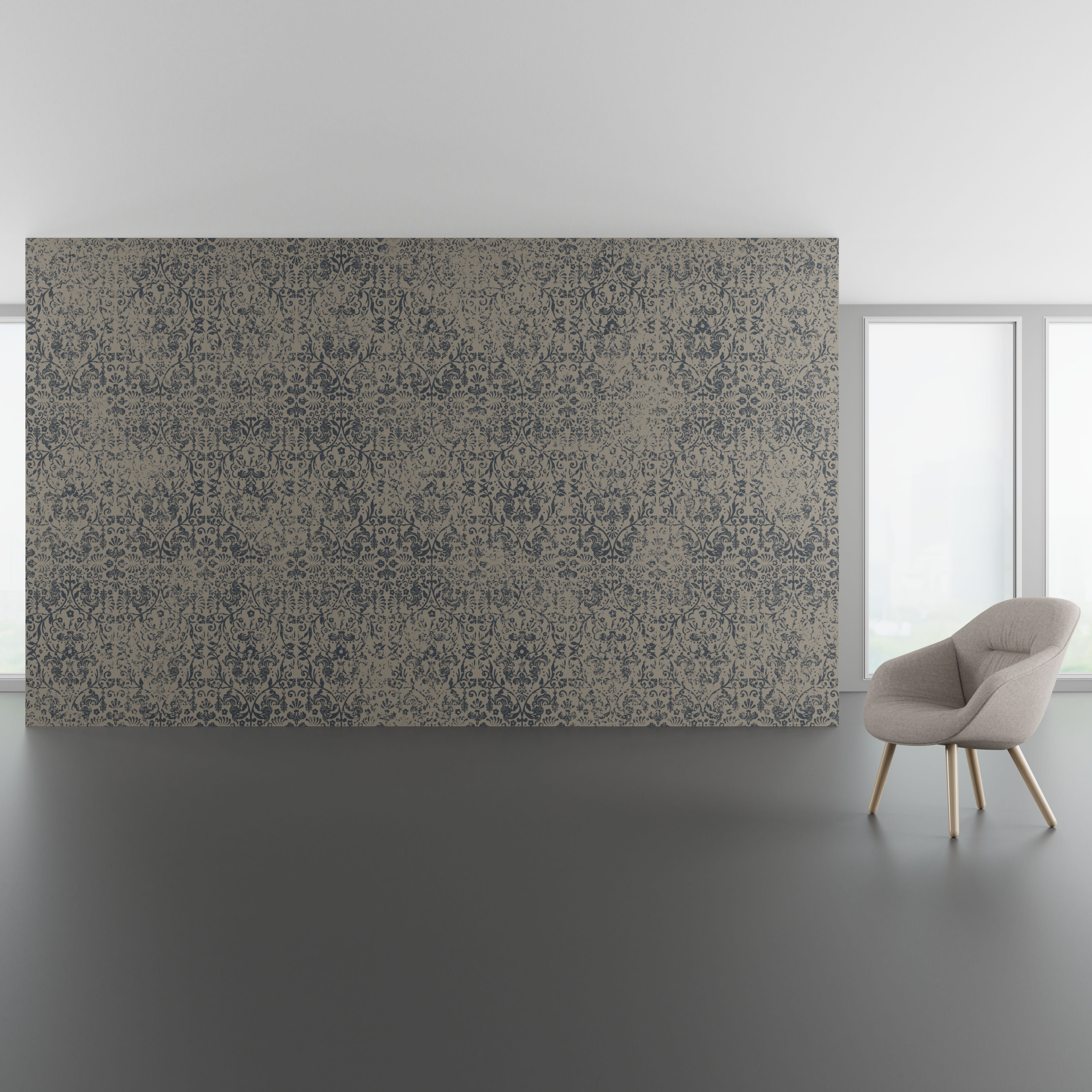 Install scene of Vintage Damask, a traditional digital art wallcovering pattern.