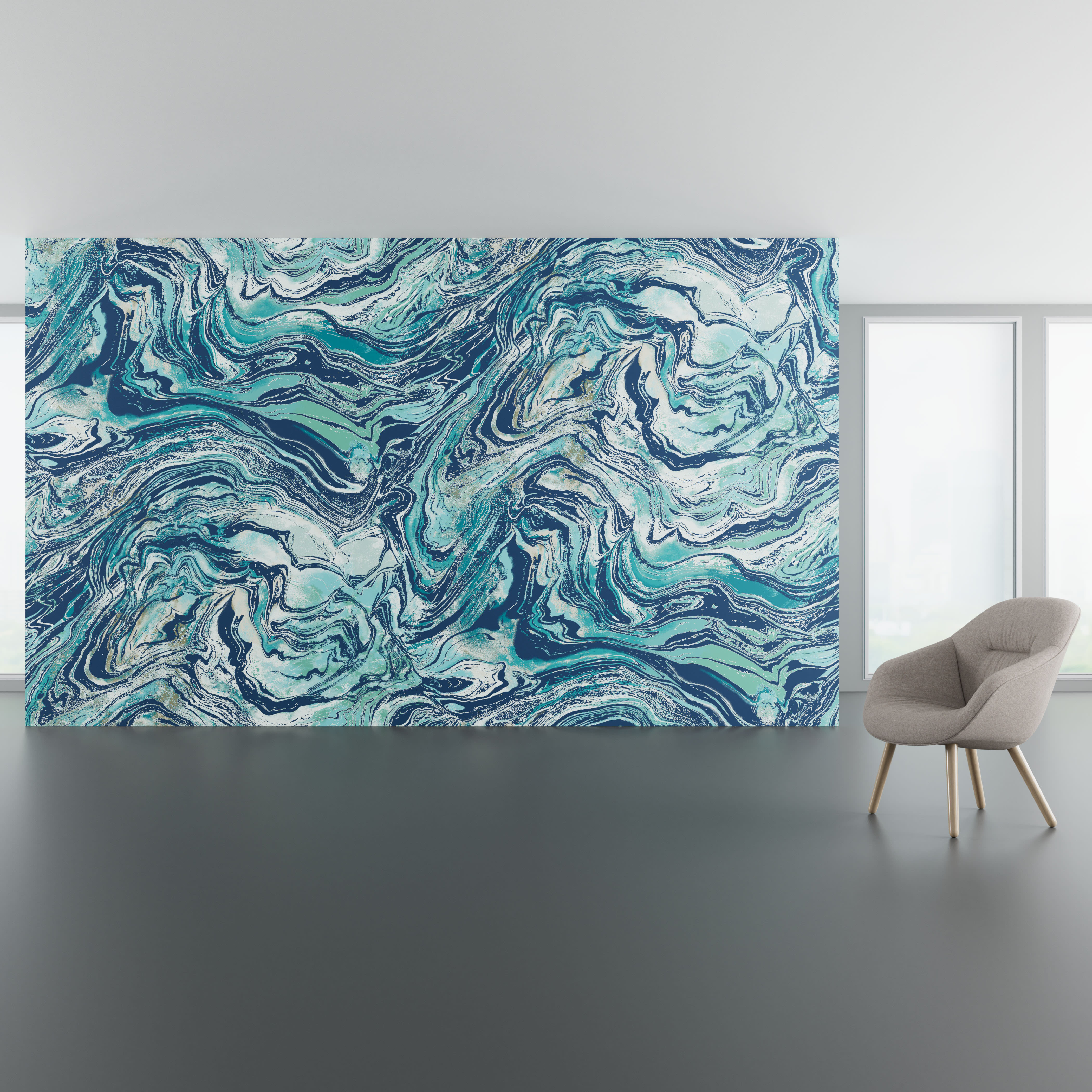 Install scene of Wavelet DL, a contemporary digital art wallcovering pattern.